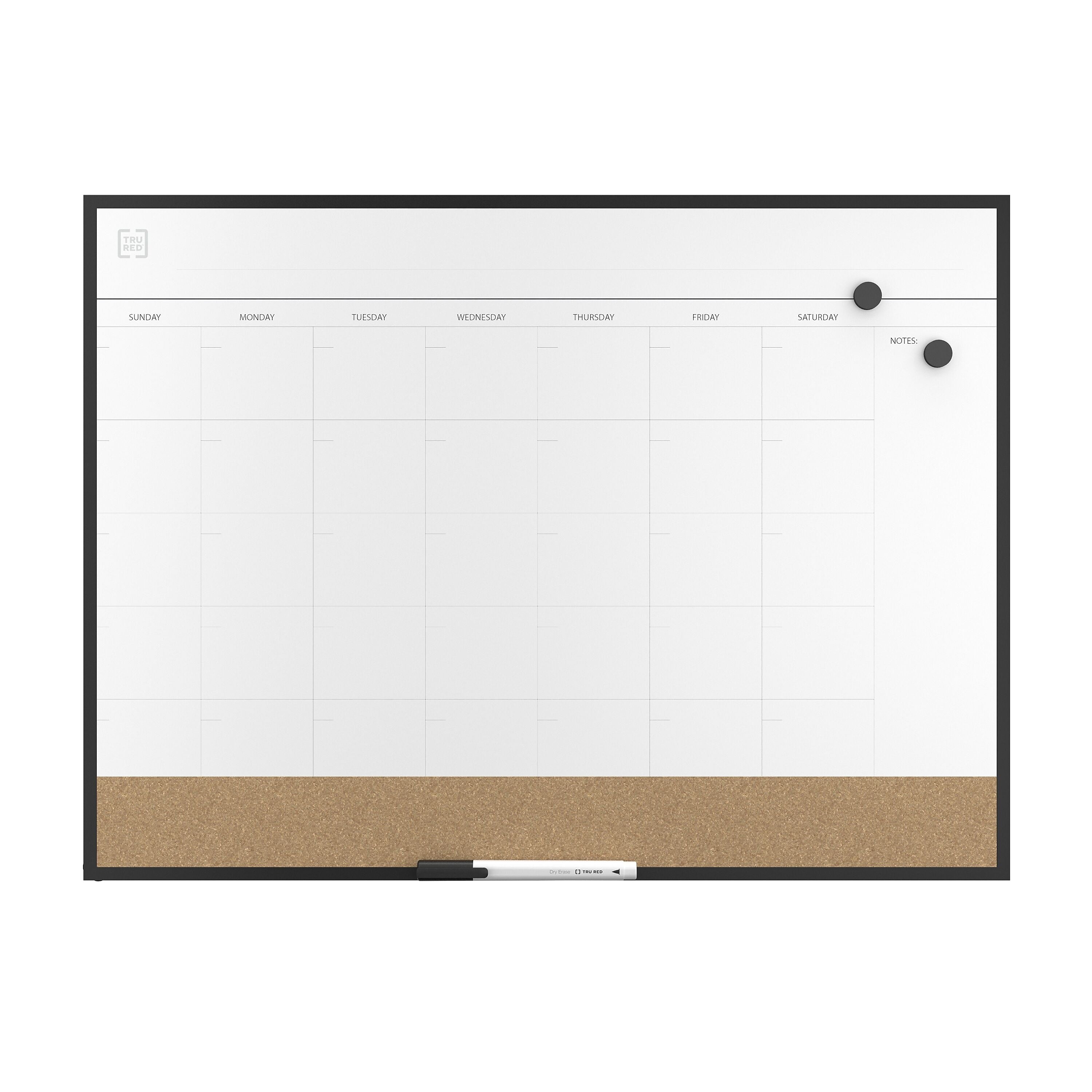 TRU RED Magnetic Steel Dry Erase Combo Board, Black Aluminum, 17