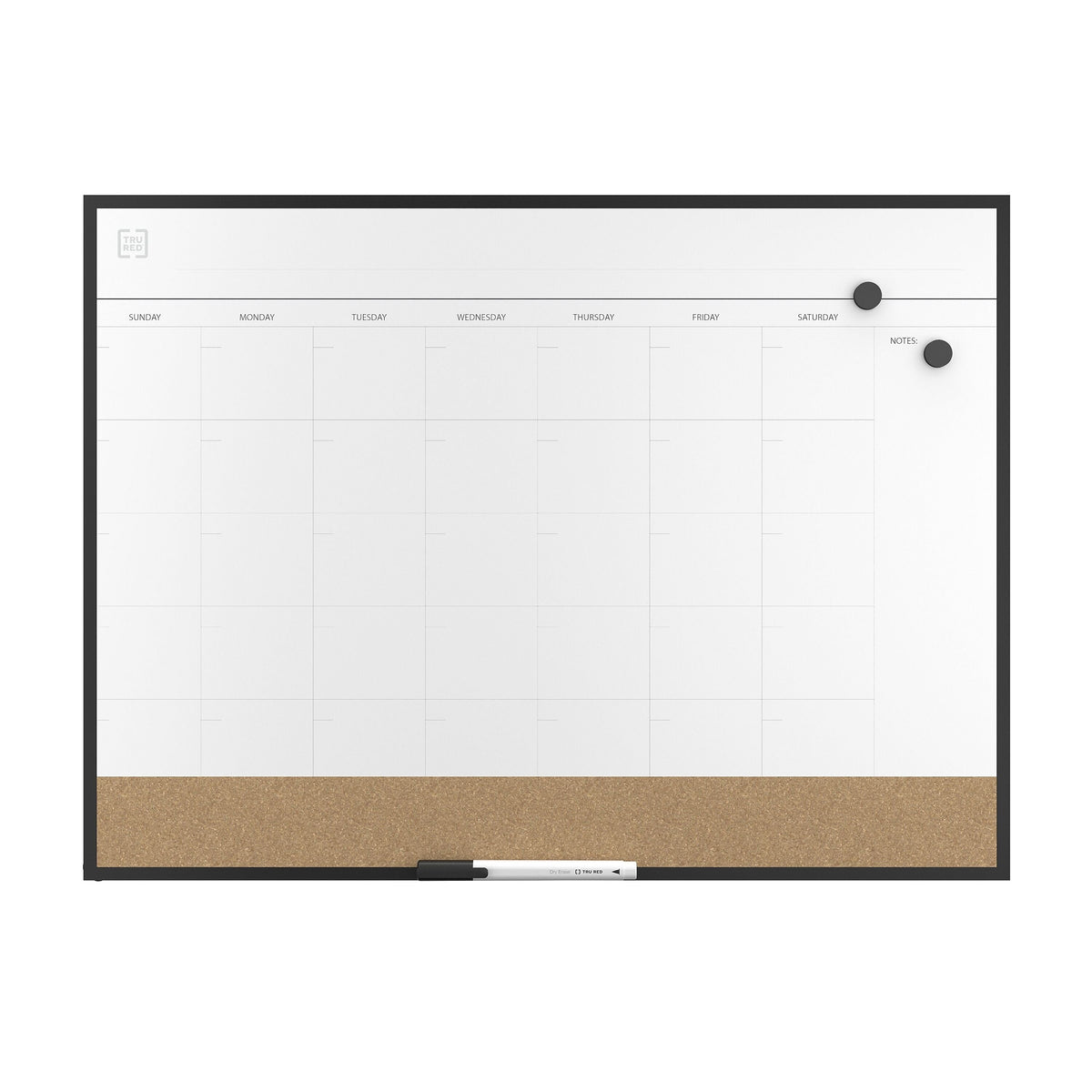 TRU RED Magnetic Steel Dry Erase Combo Board, Black Aluminum, 17" x 23"