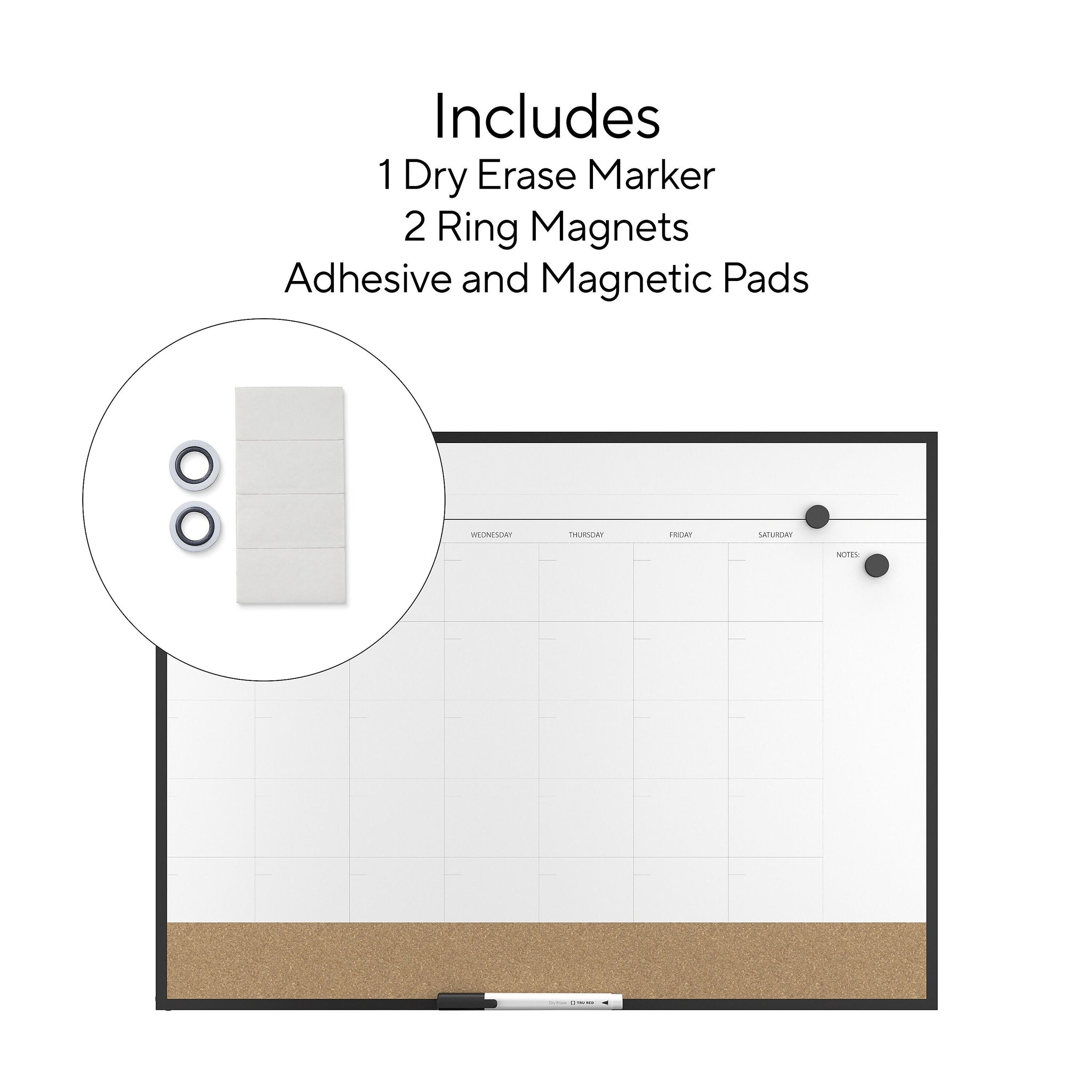TRU RED Magnetic Steel Dry Erase Combo Board, Black Aluminum, 17