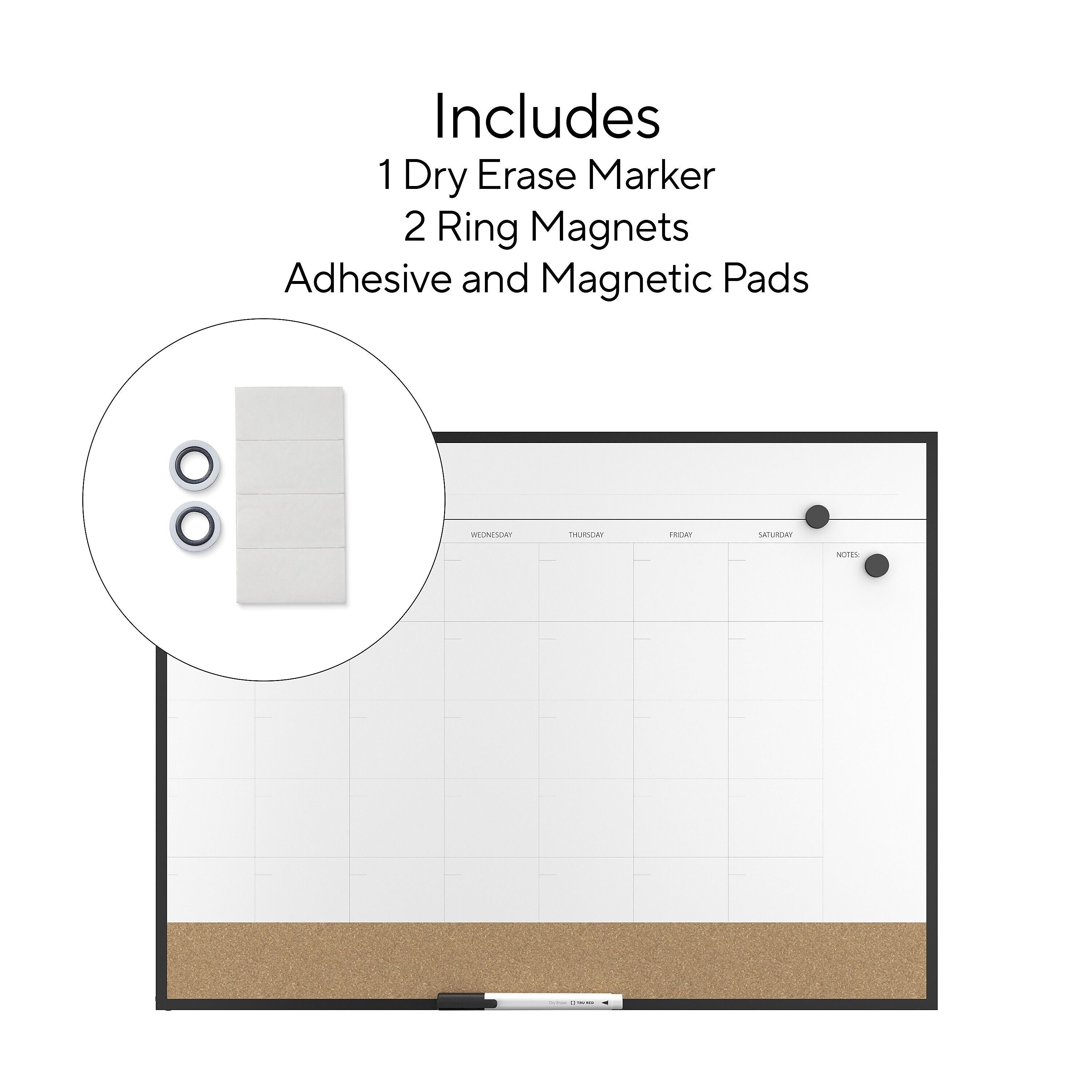 TRU RED Magnetic Steel Dry Erase Combo Board, Black Aluminum, 17
