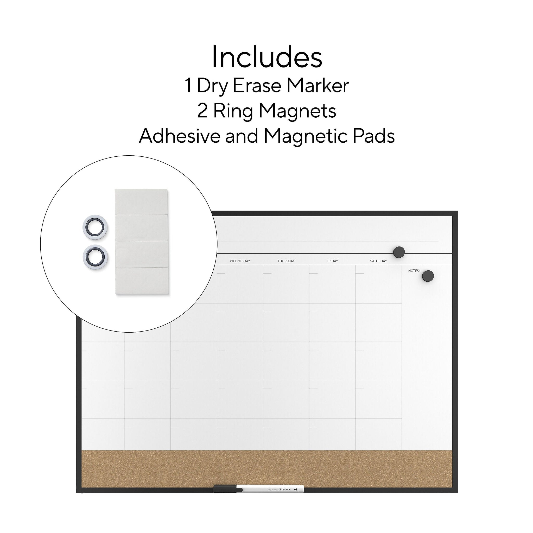 TRU RED Magnetic Steel Dry Erase Combo Board, Black Aluminum, 17