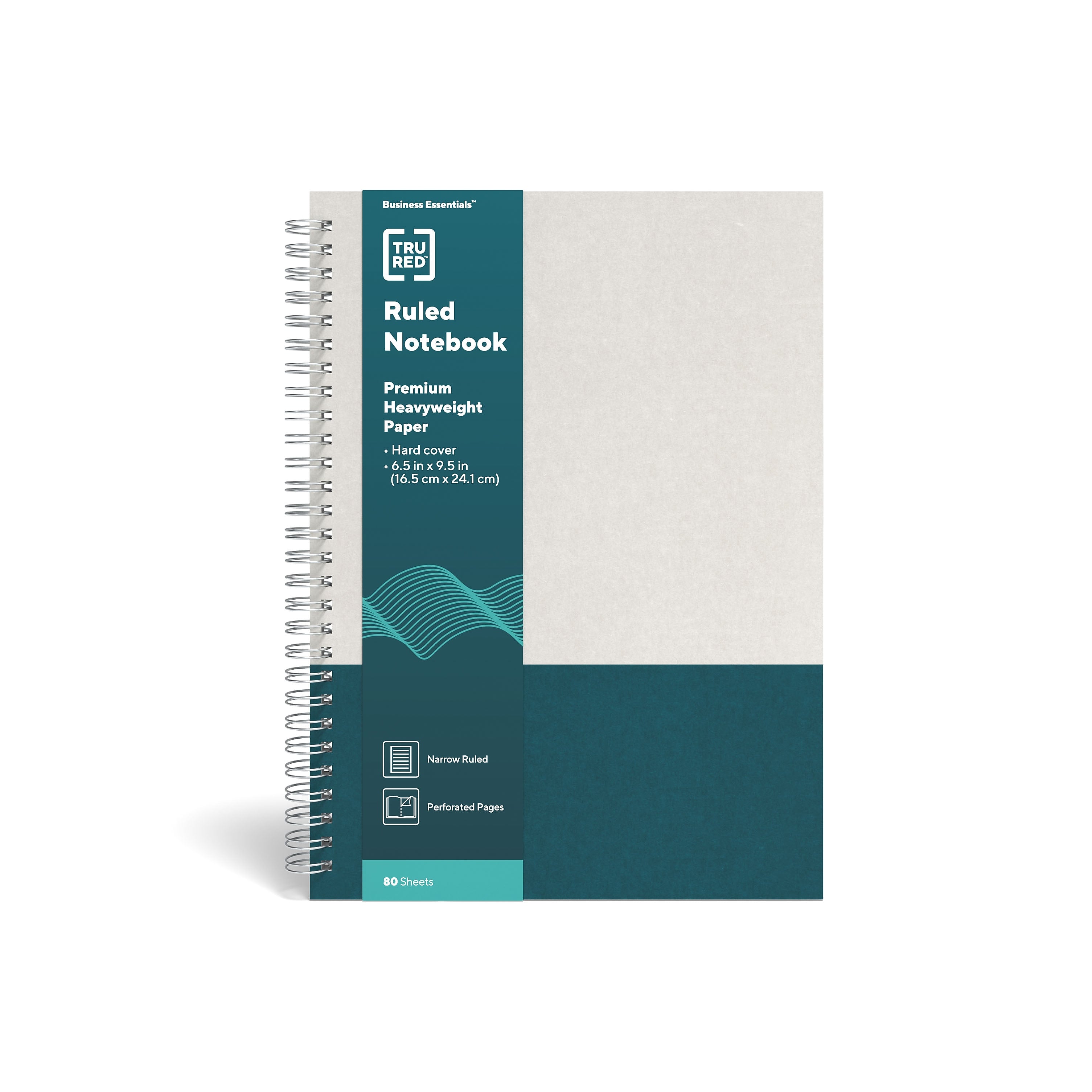 TRU RED™ Medium Hard Cover Ruled Notebook, Gray/Teal