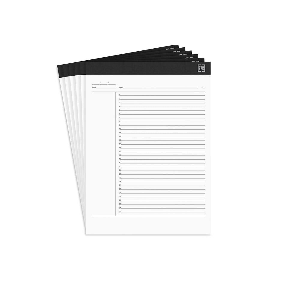 TRU RED™ Notepads, 8.5" x 11.75", Project Planner Format Ruled, White, 50 Sheets/Pad, 6 Pads/Pack