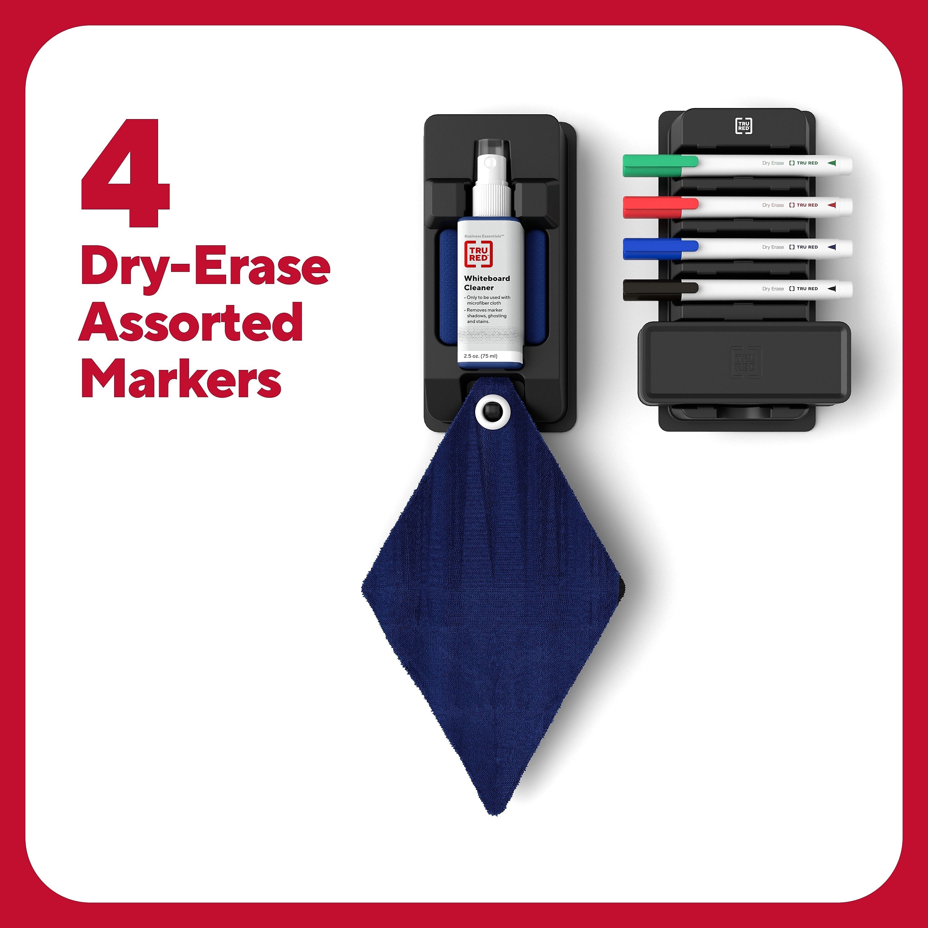 TRU RED™ Pen Dry Erase Kit, Fine Tip, Assorted, 4/Pack