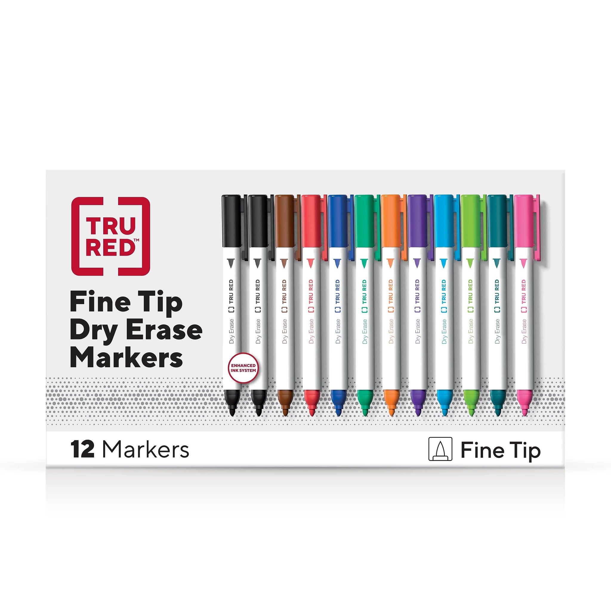 TRU RED™ Pen Dry Erase Markers, Fine Tip, Assorted, 12/Pack