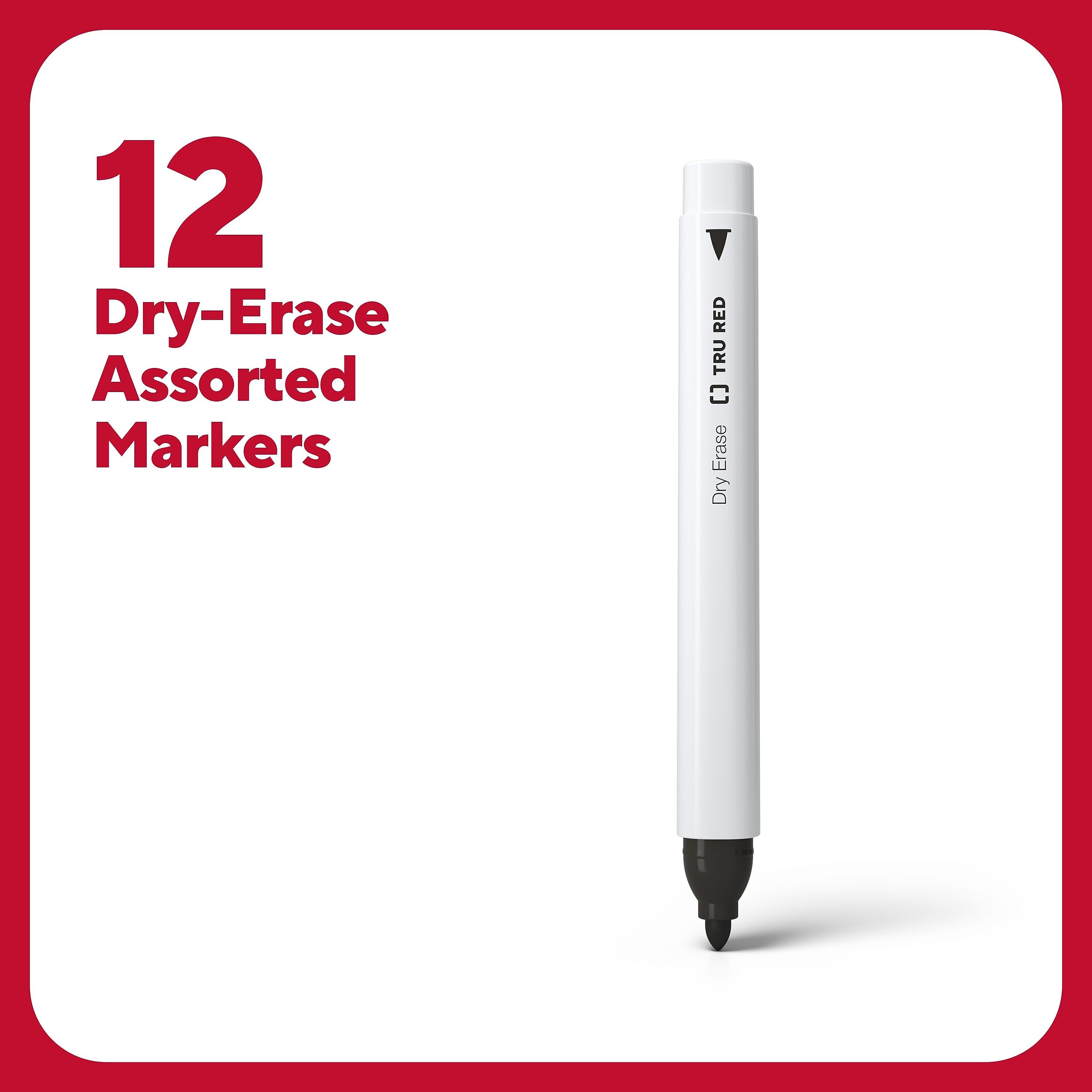 TRU RED™ Pen Dry Erase Markers, Fine Tip, Assorted, 12/Pack