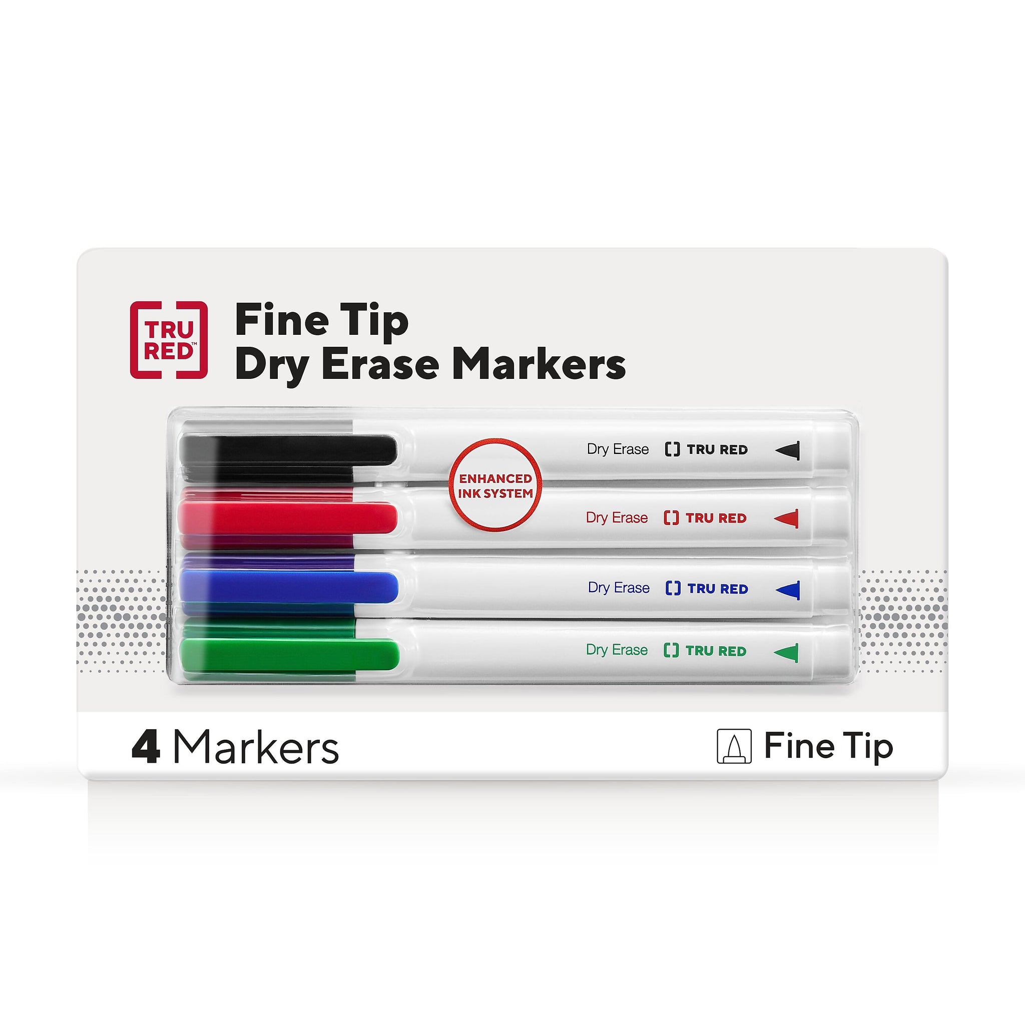 TRU RED™ Pen Dry Erase Markers, Fine Tip, Assorted, 4/Pack