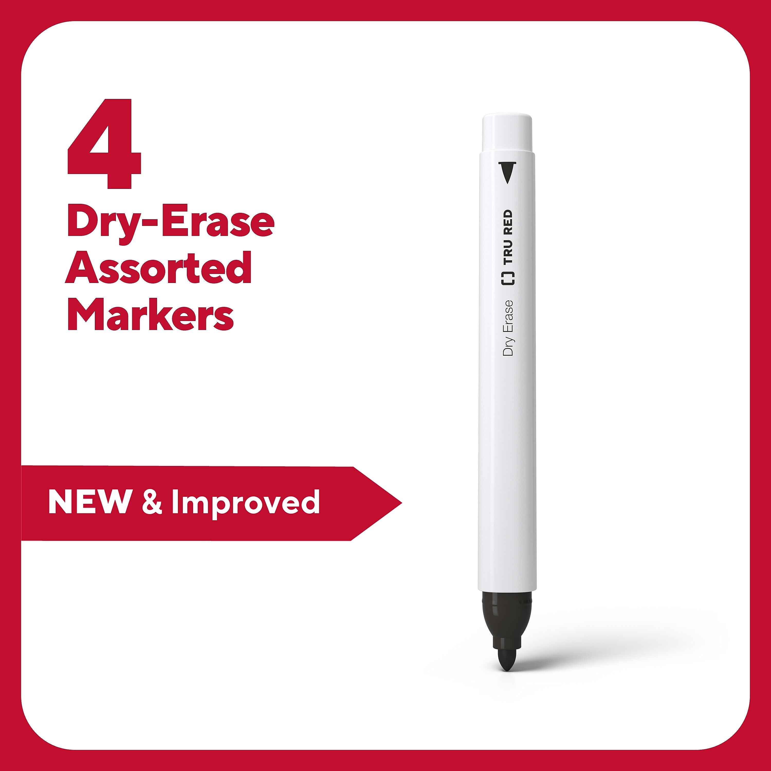 TRU RED™ Pen Dry Erase Markers, Fine Tip, Assorted, 4/Pack