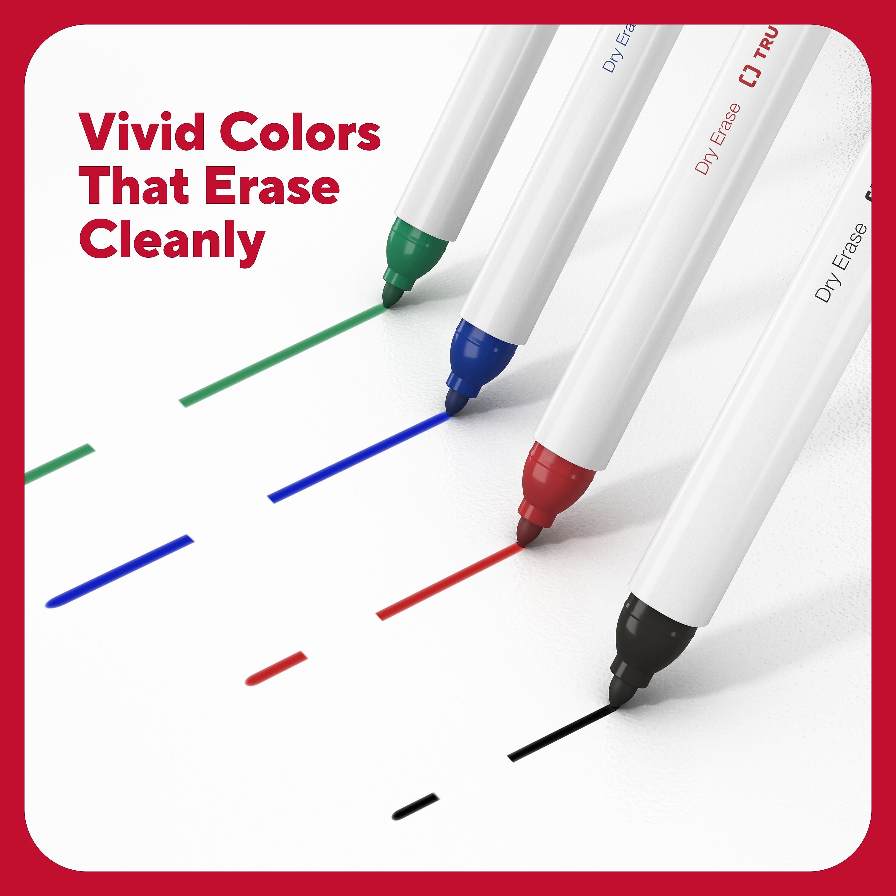 TRU RED™ Pen Dry Erase Markers, Fine Tip, Assorted, 4/Pack