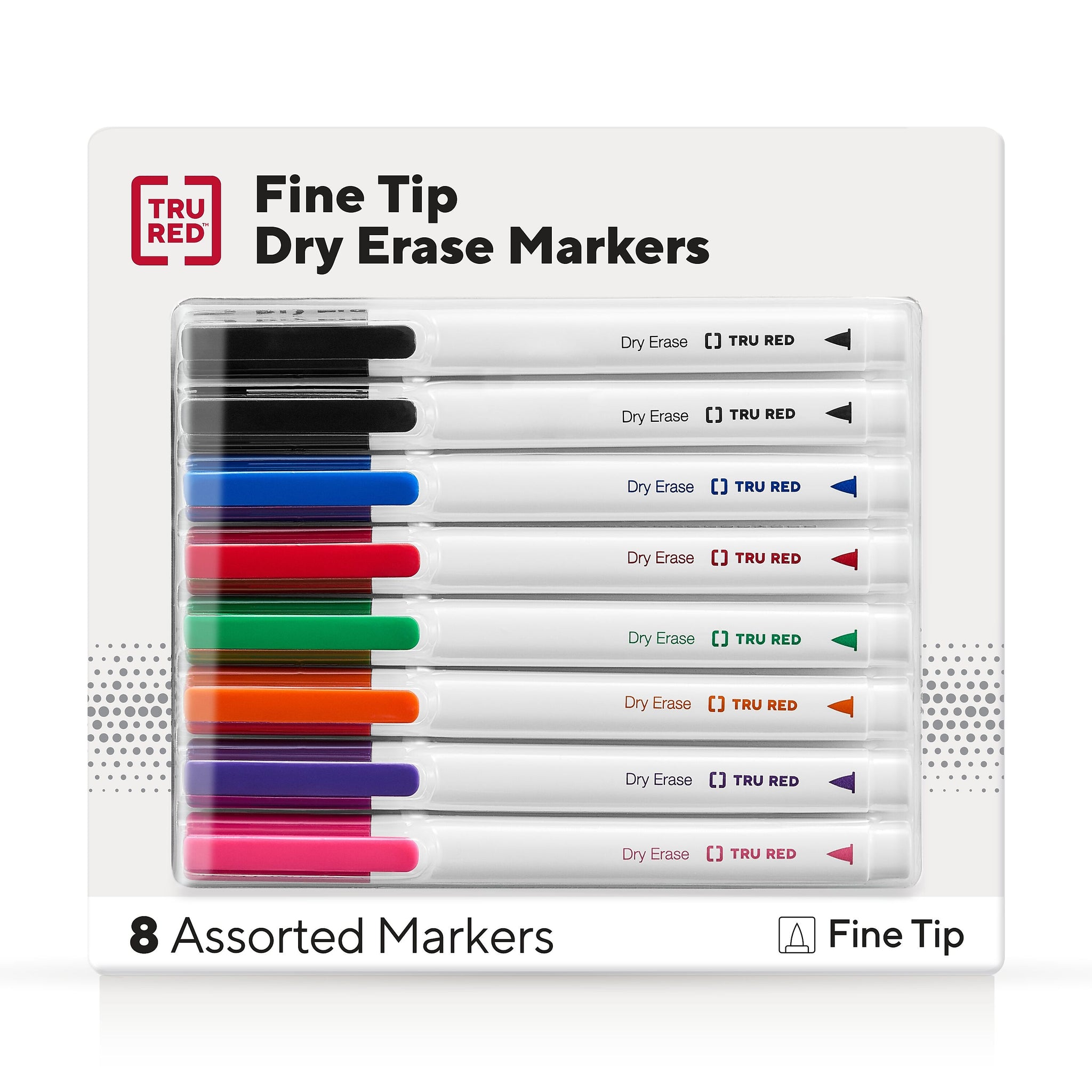 TRU RED™ Pen Dry Erase Markers, Fine Tip, Assorted, 8/Pack