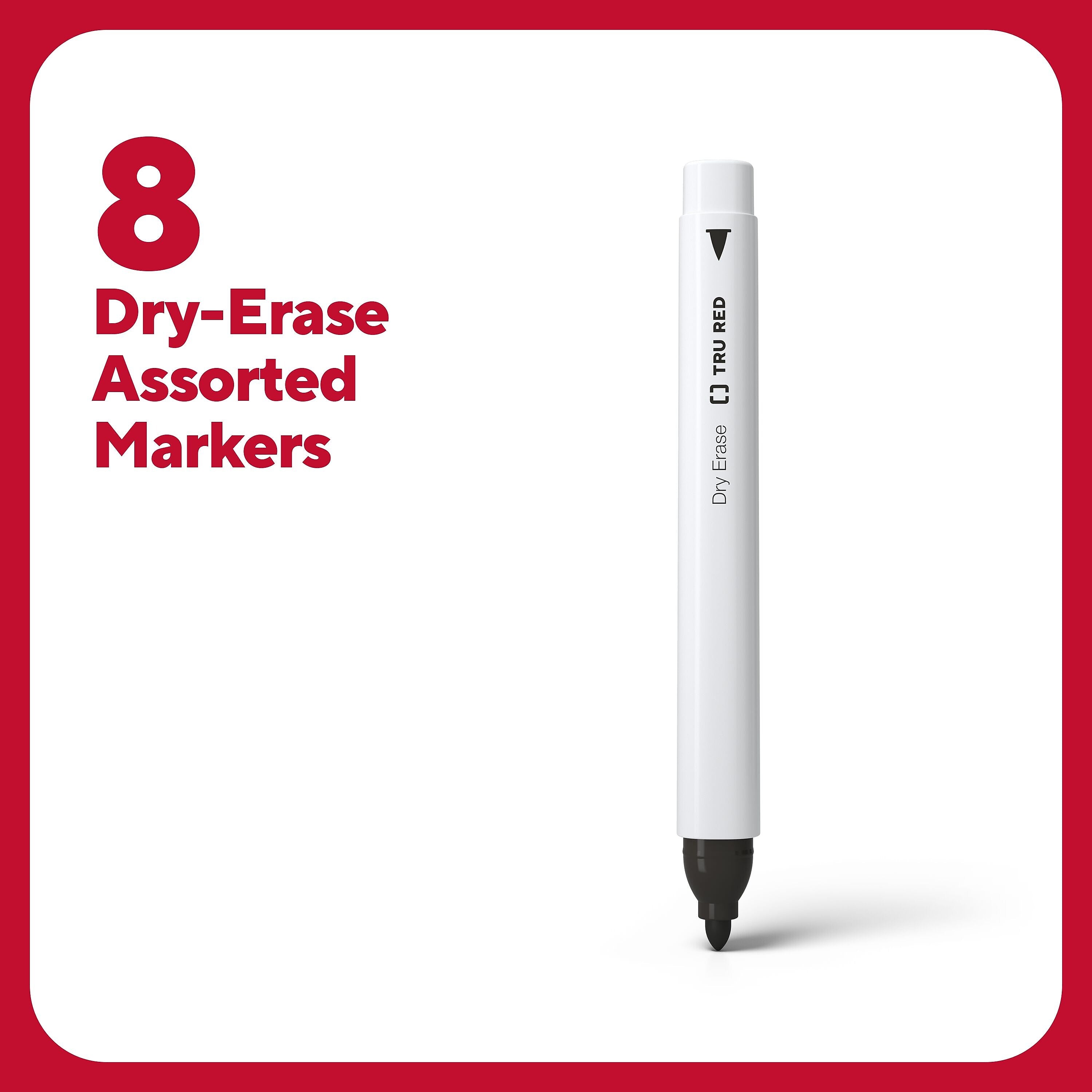 TRU RED™ Pen Dry Erase Markers, Fine Tip, Assorted, 8/Pack