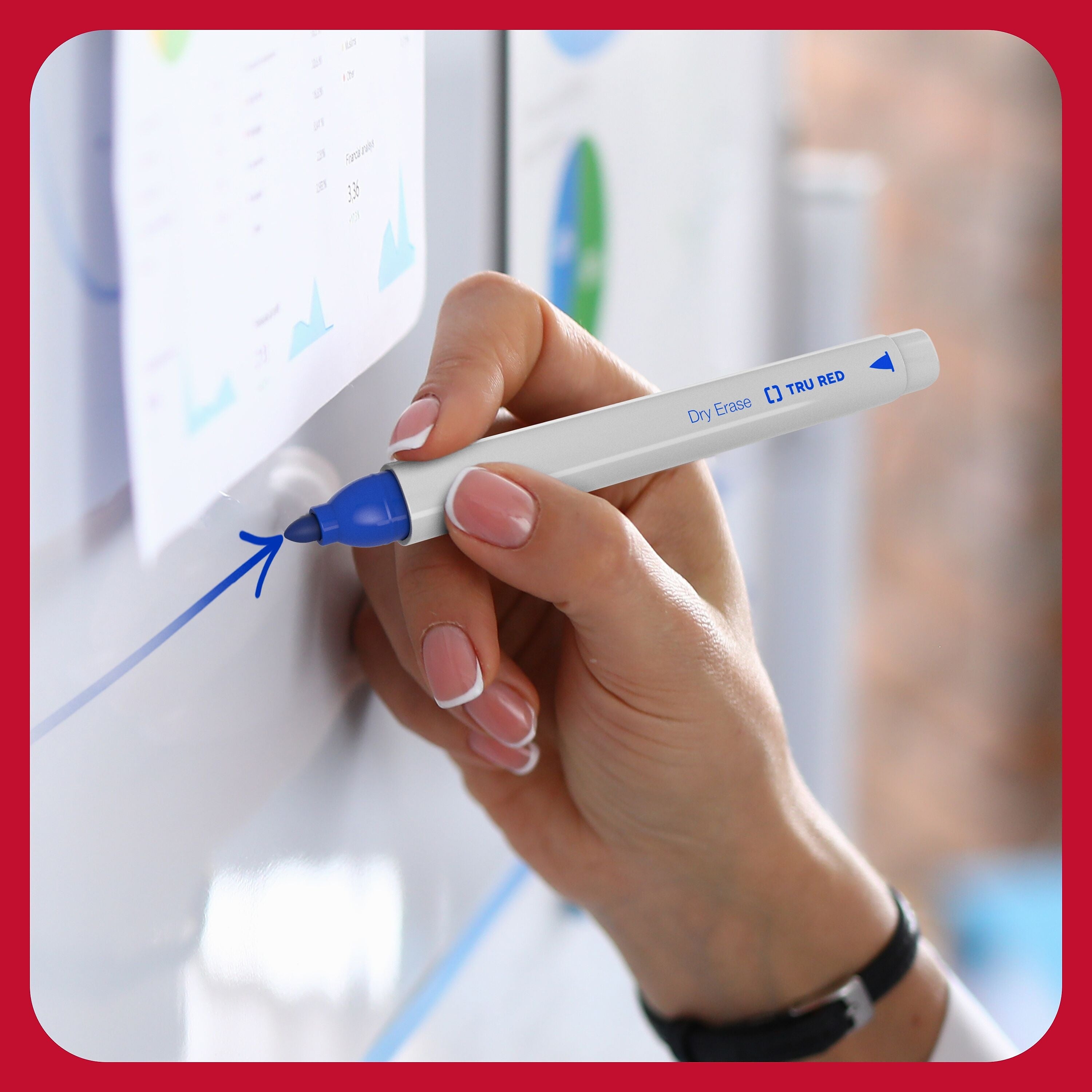 TRU RED™ Pen Dry Erase Markers, Fine Tip, Assorted, 8/Pack