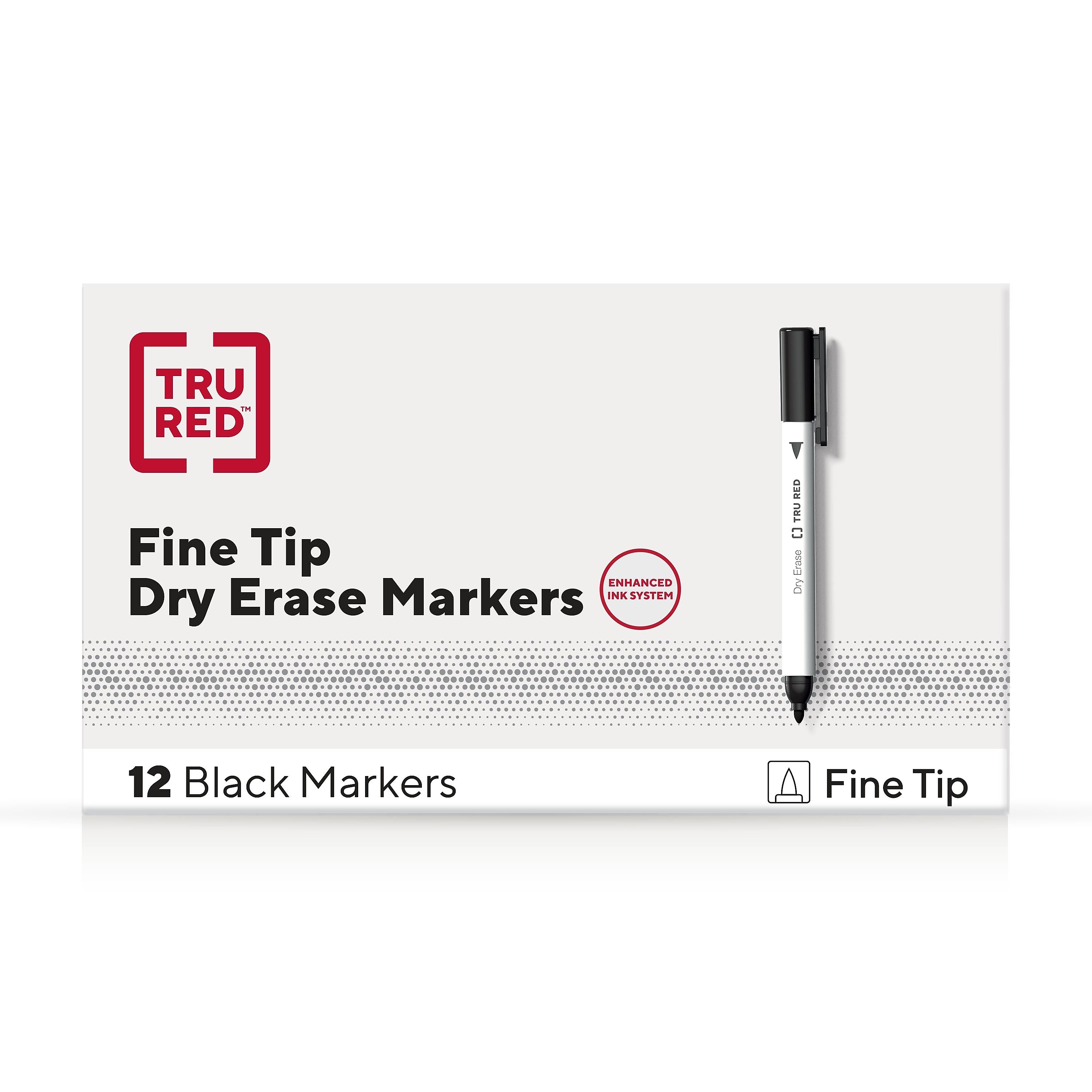 TRU RED™ Pen Dry Erase Markers, Fine Tip, Black, 12/Pack