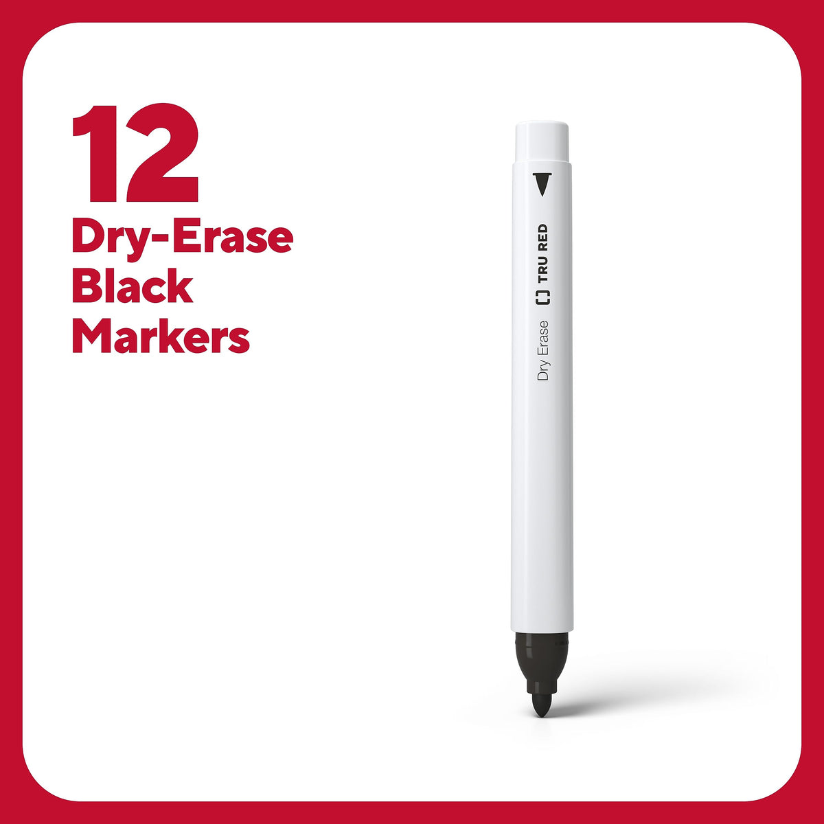 TRU RED™ Pen Dry Erase Markers, Fine Tip, Black, 12/Pack
