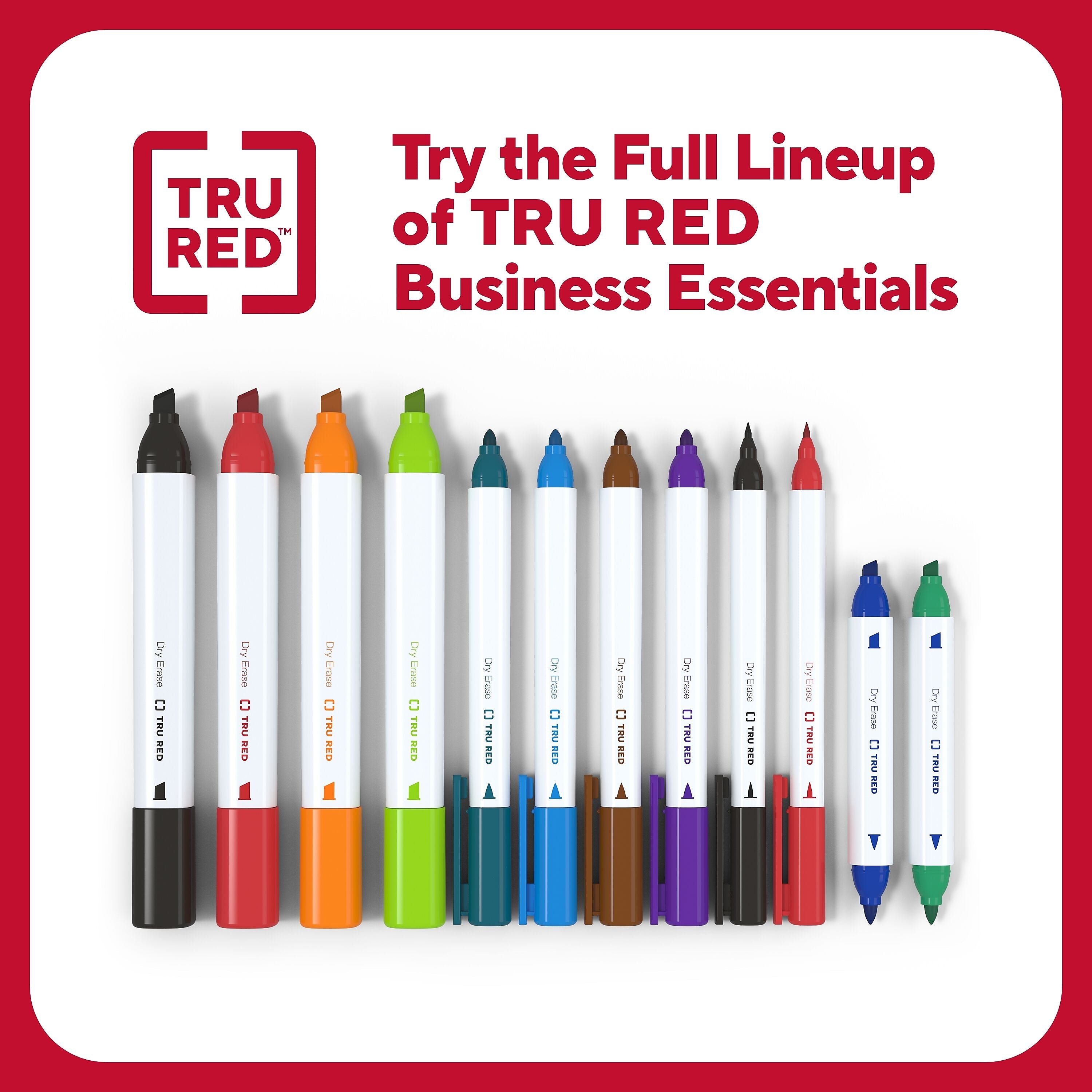 TRU RED™ Pen Dry Erase Markers, Fine Tip, Black, 12/Pack