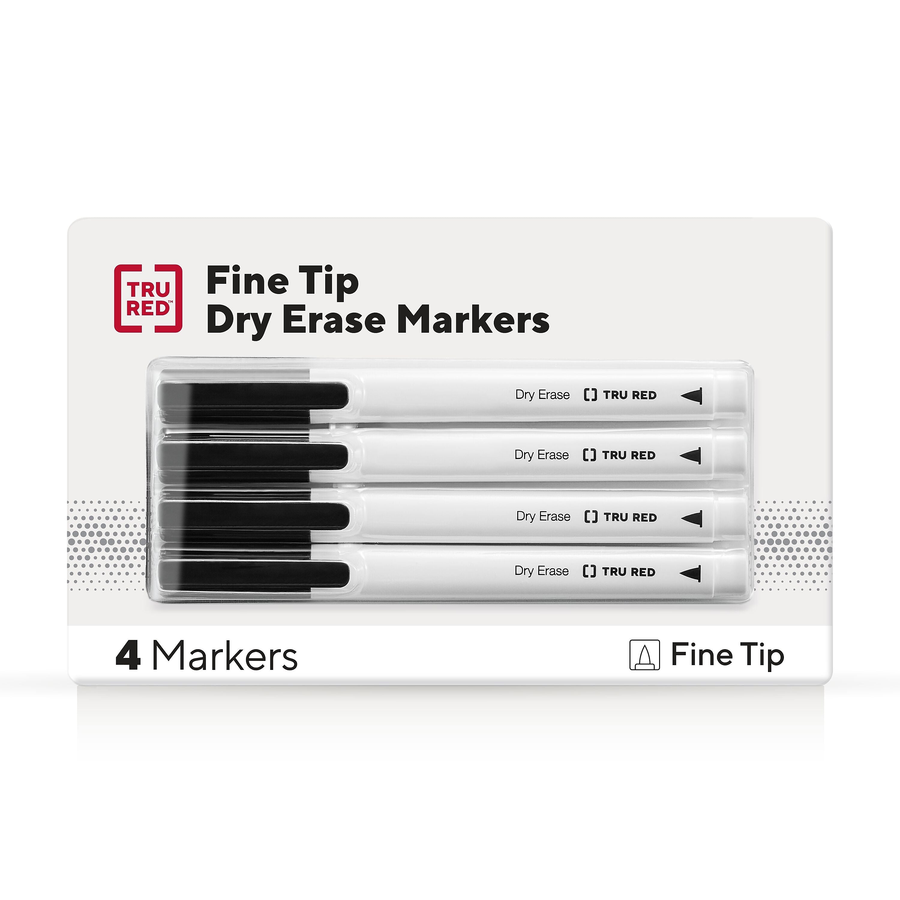 TRU RED™ Pen Dry Erase Markers, Fine Tip, Black, 4/Pack