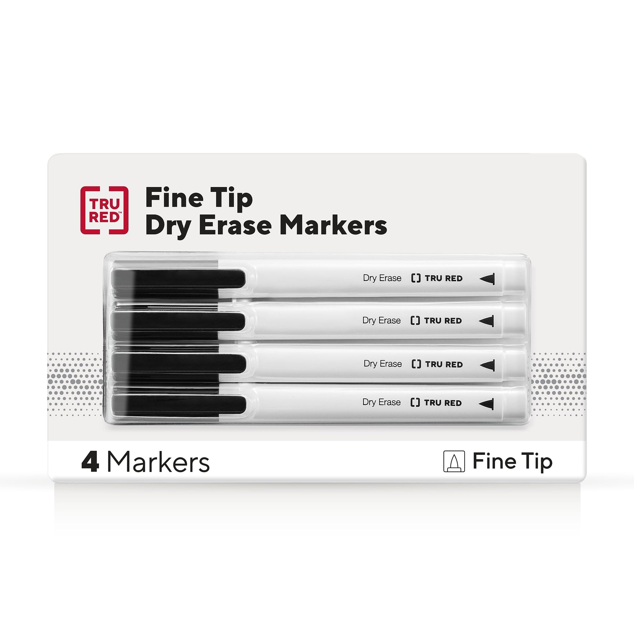 TRU RED™ Pen Dry Erase Markers, Fine Tip, Black, 4/Pack