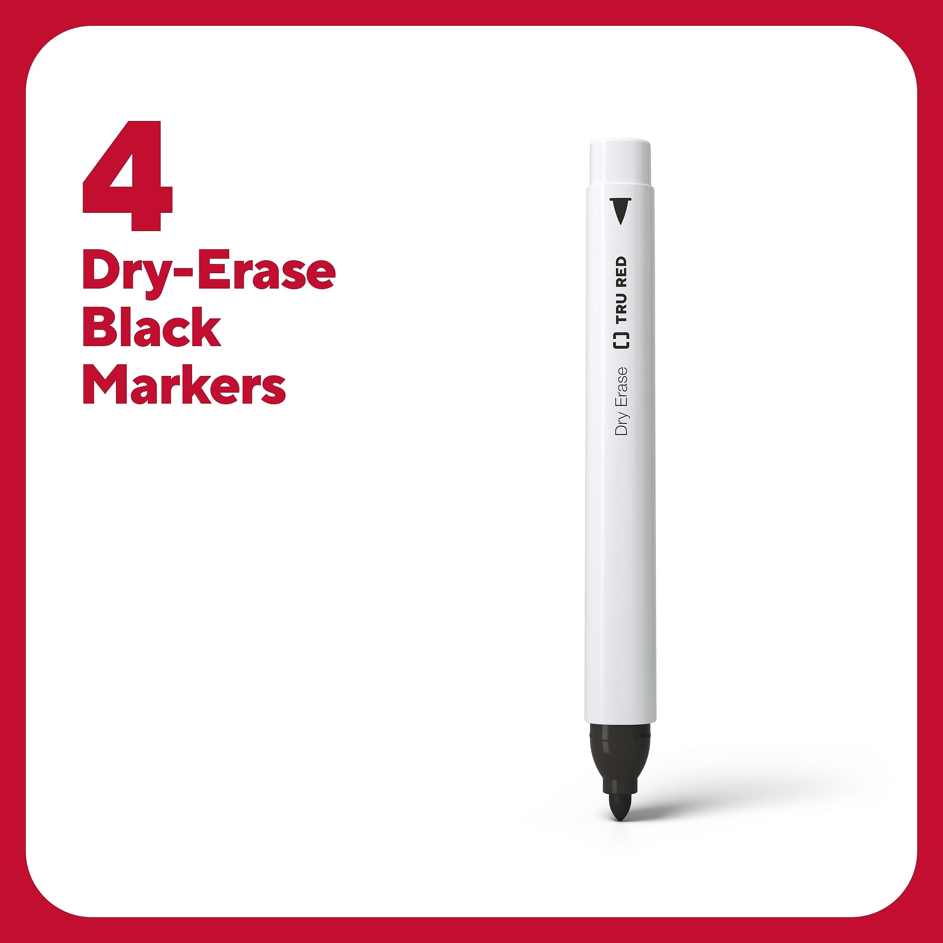 TRU RED™ Pen Dry Erase Markers, Fine Tip, Black, 4/Pack