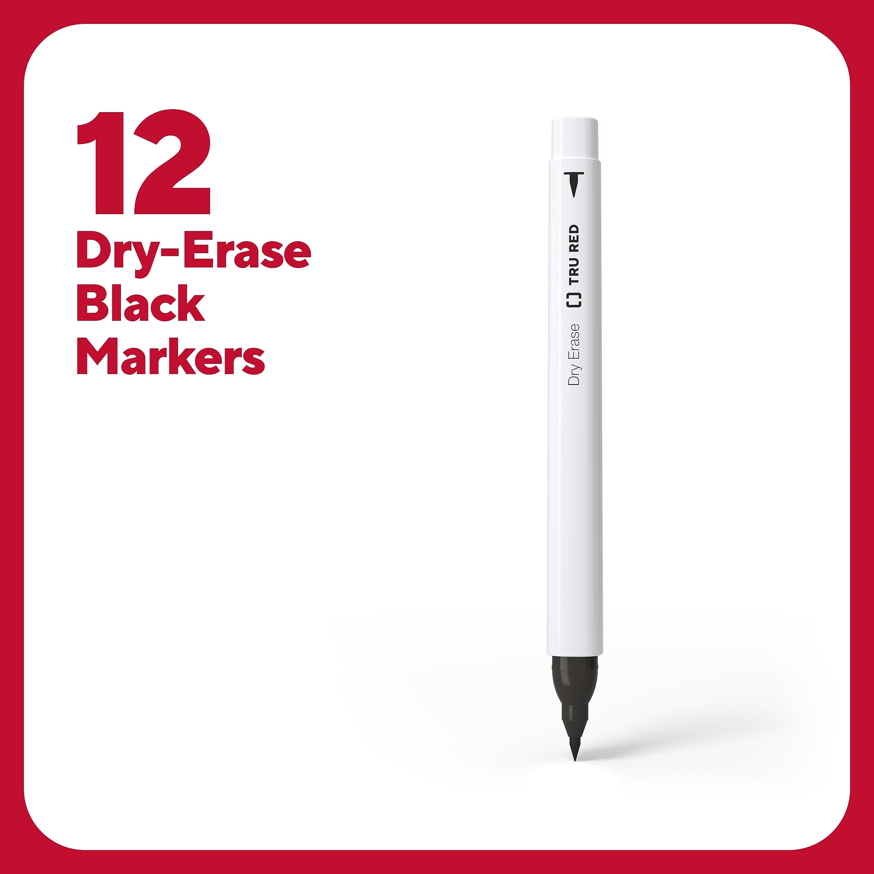 TRU RED™ Pen Dry Erase Markers, Ultra Fine Tip, Black, 12/Pack