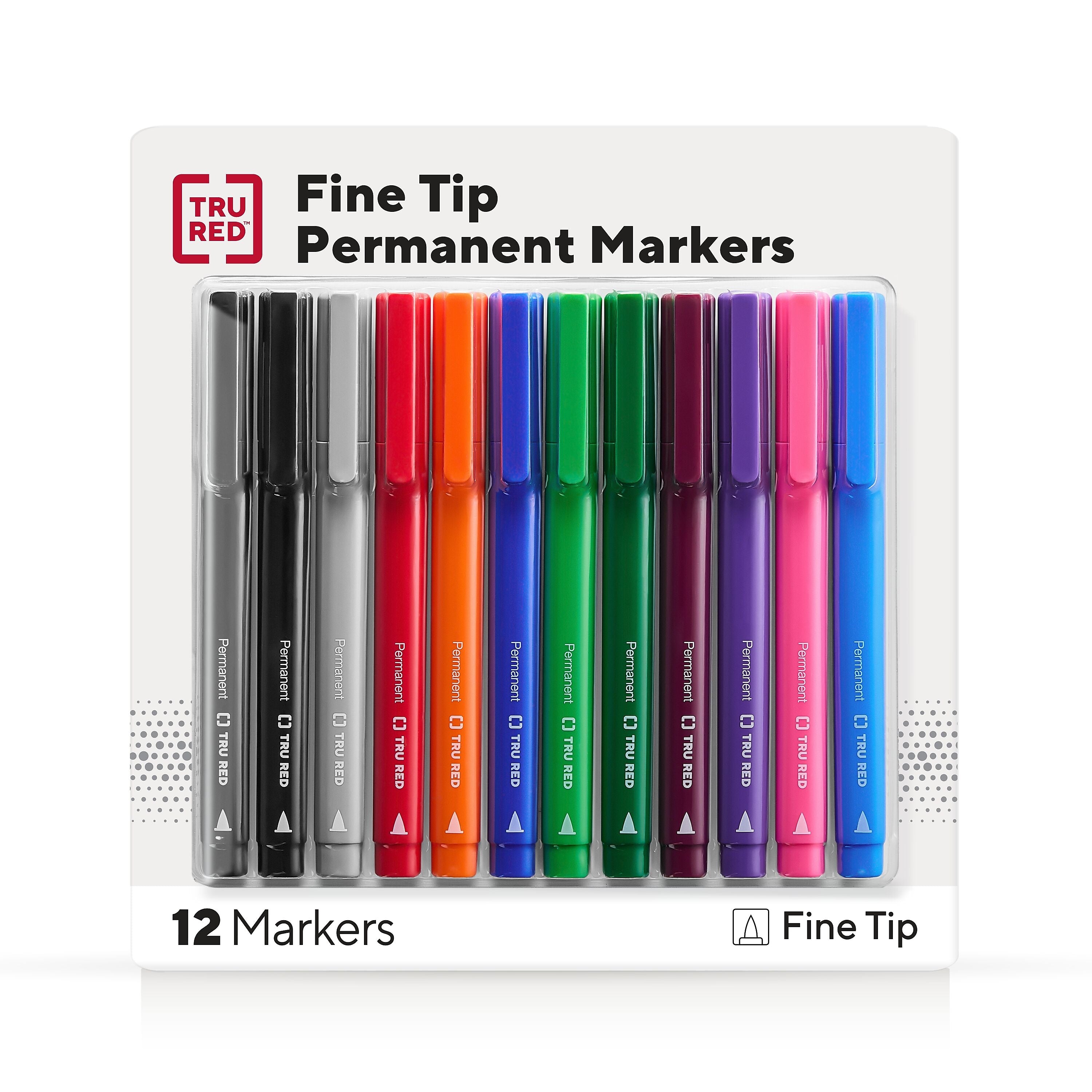 TRU RED™ Pen Permanent Markers, Fine Tip, Assorted, 12/Pack