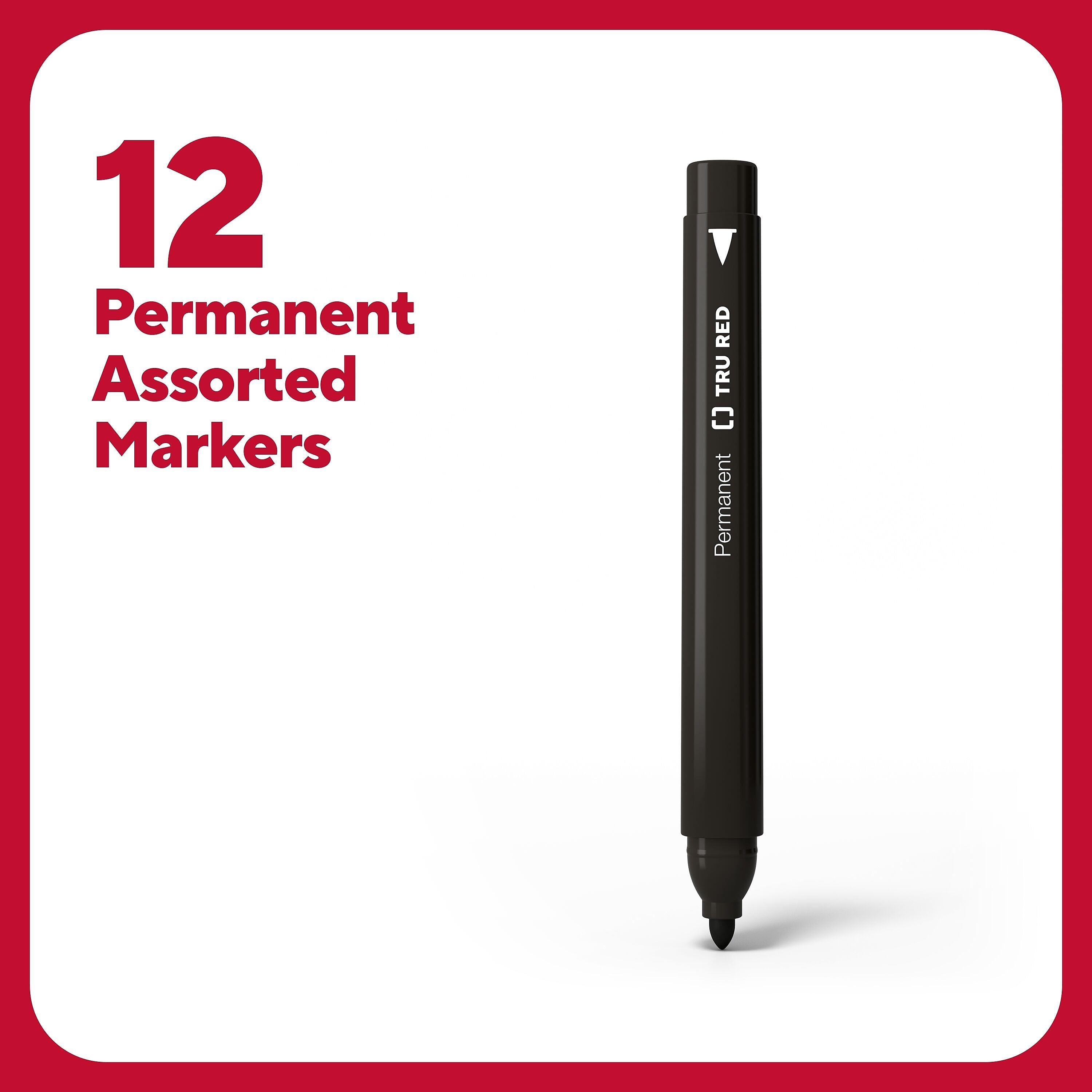 TRU RED™ Pen Permanent Markers, Fine Tip, Assorted, 12/Pack