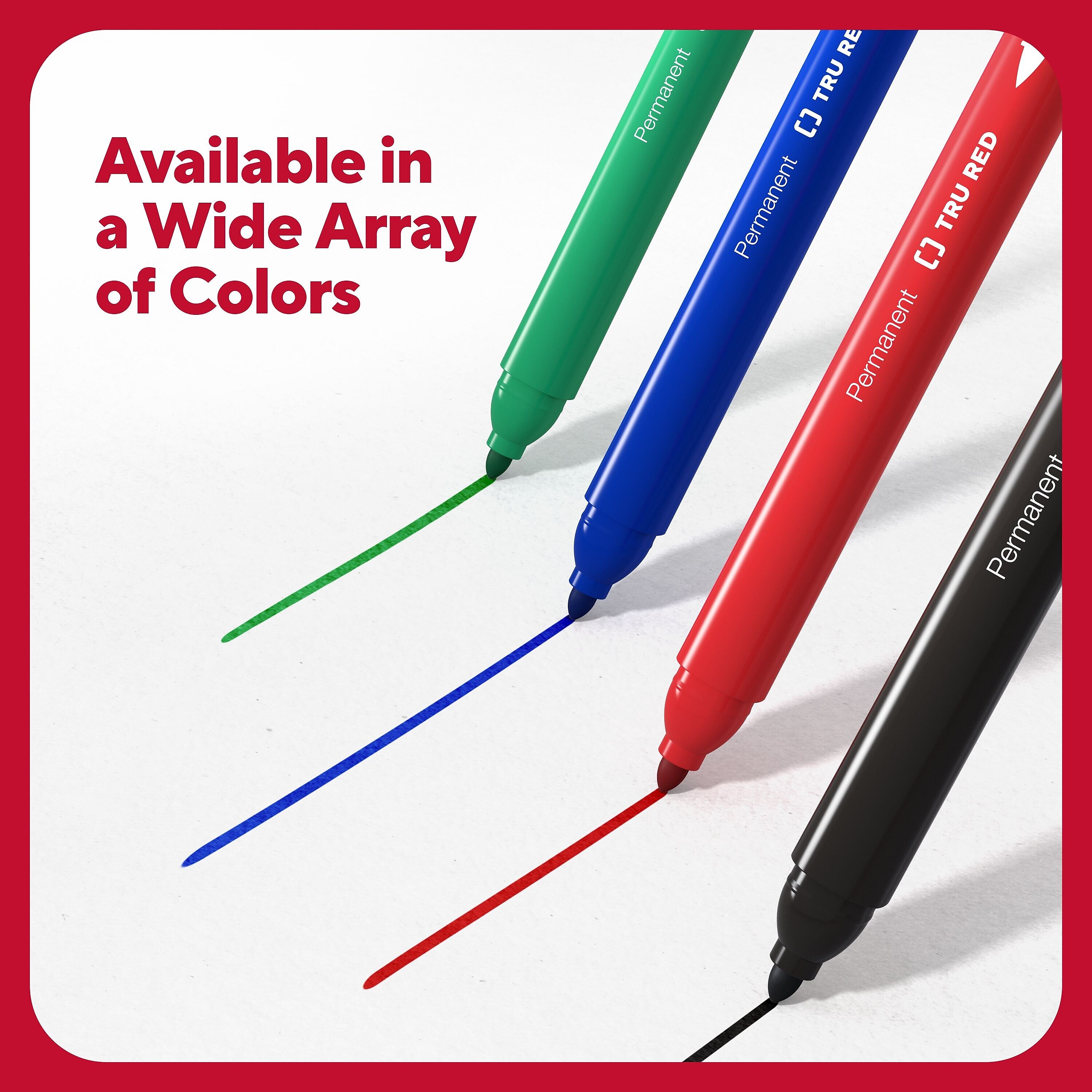 TRU RED™ Pen Permanent Markers, Fine Tip, Assorted, 12/Pack
