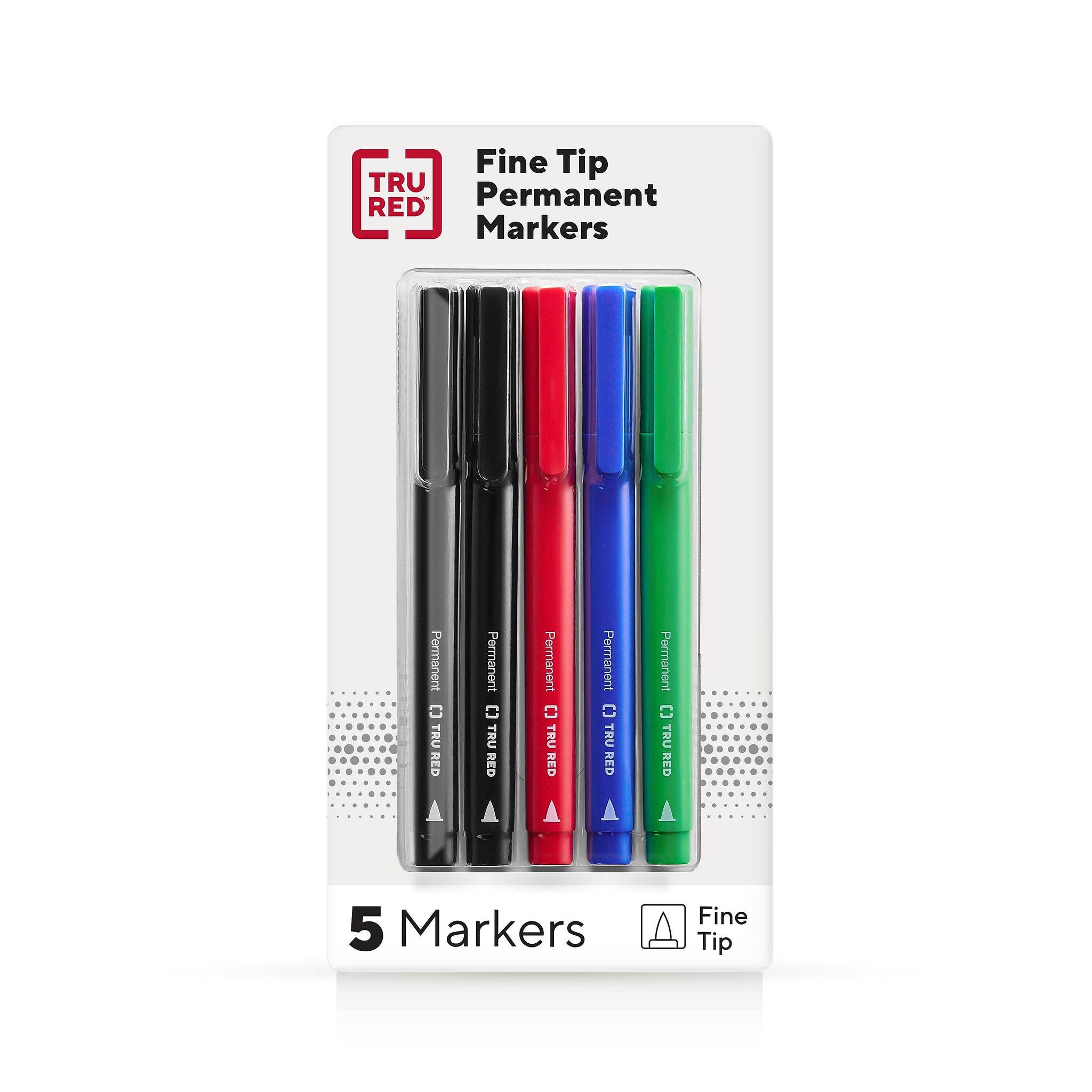TRU RED™ Pen Permanent Markers, Fine Tip, Assorted, 5/Pack