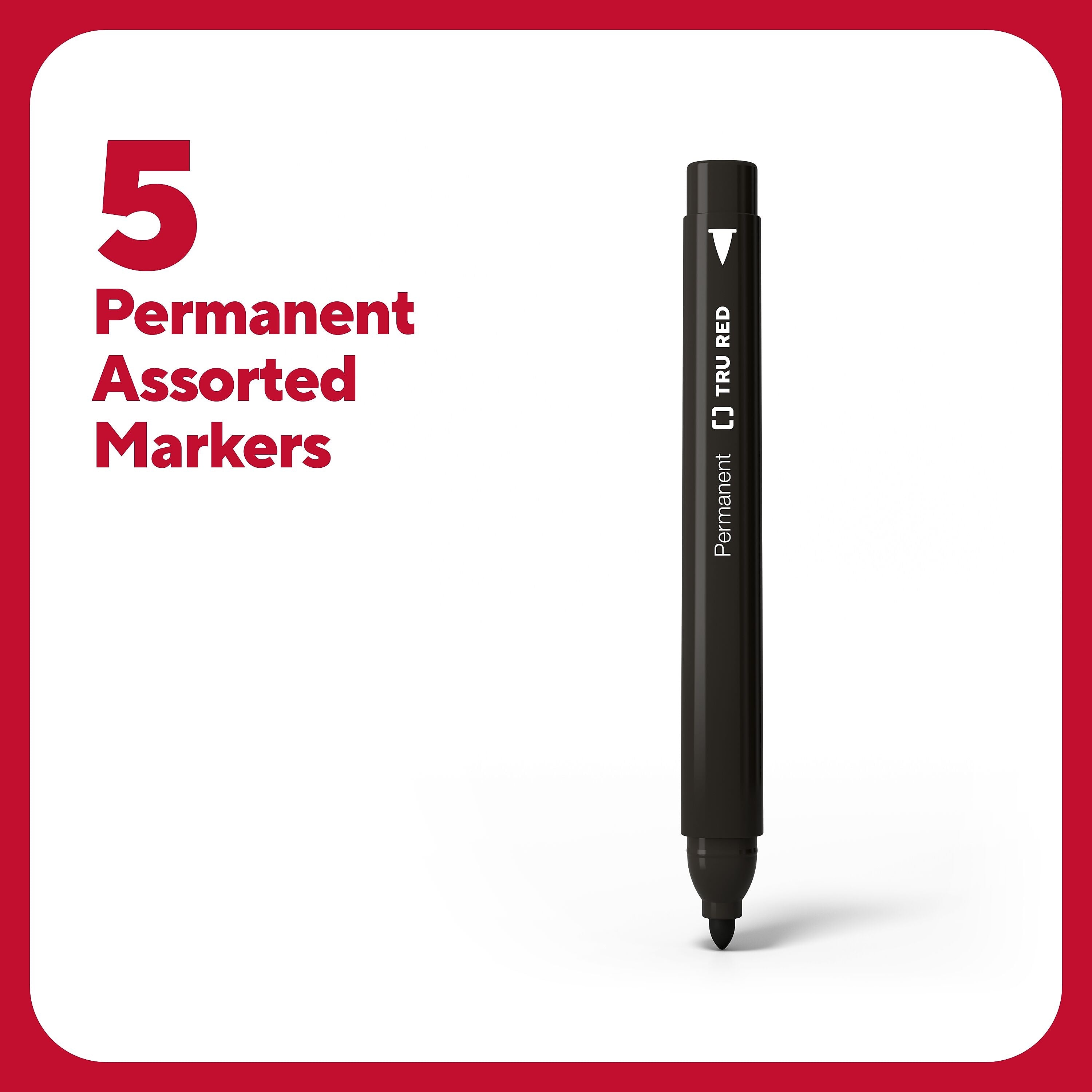 TRU RED™ Pen Permanent Markers, Fine Tip, Assorted, 5/Pack