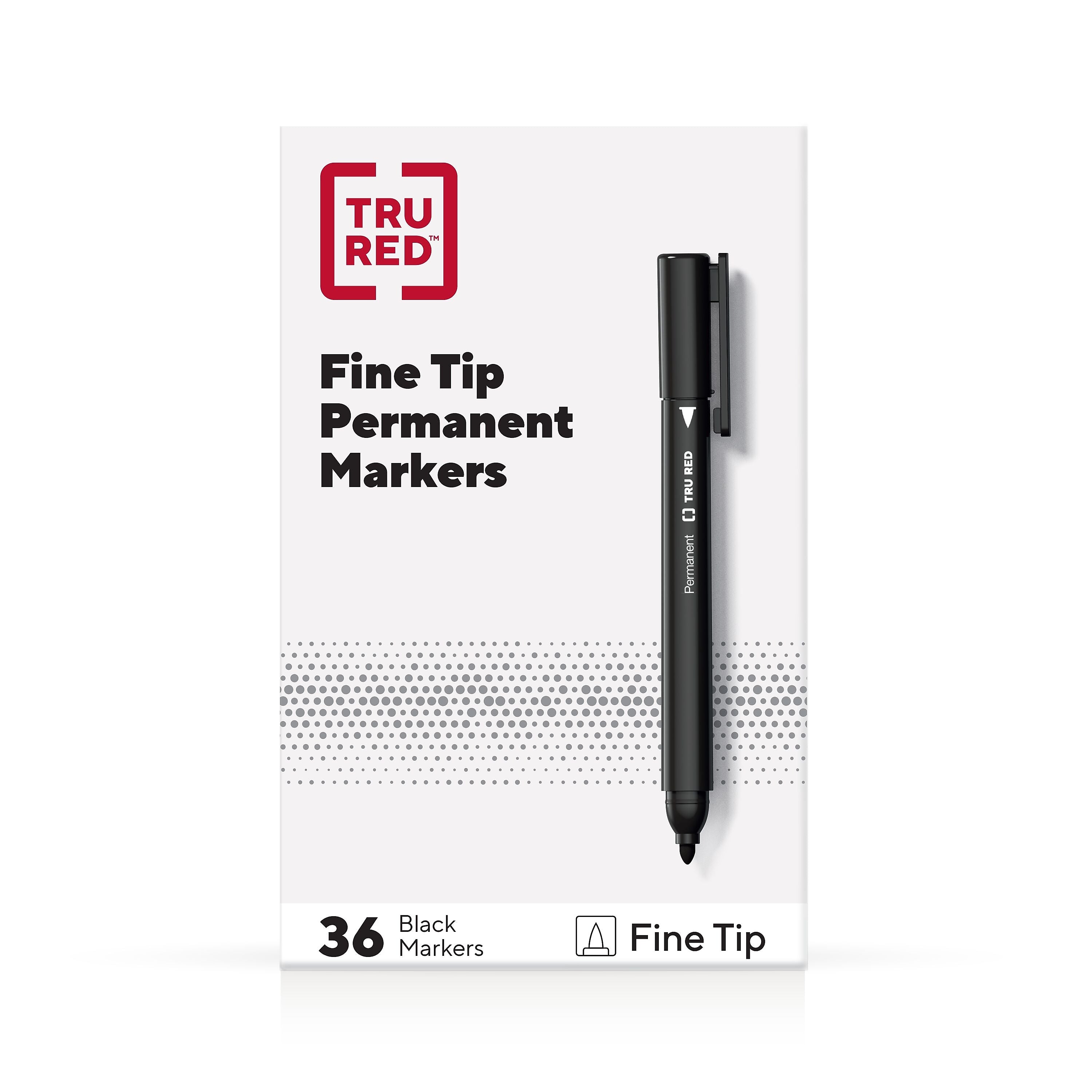 TRU RED™ Pen Permanent Markers, Fine Tip, Black, 36/Pack