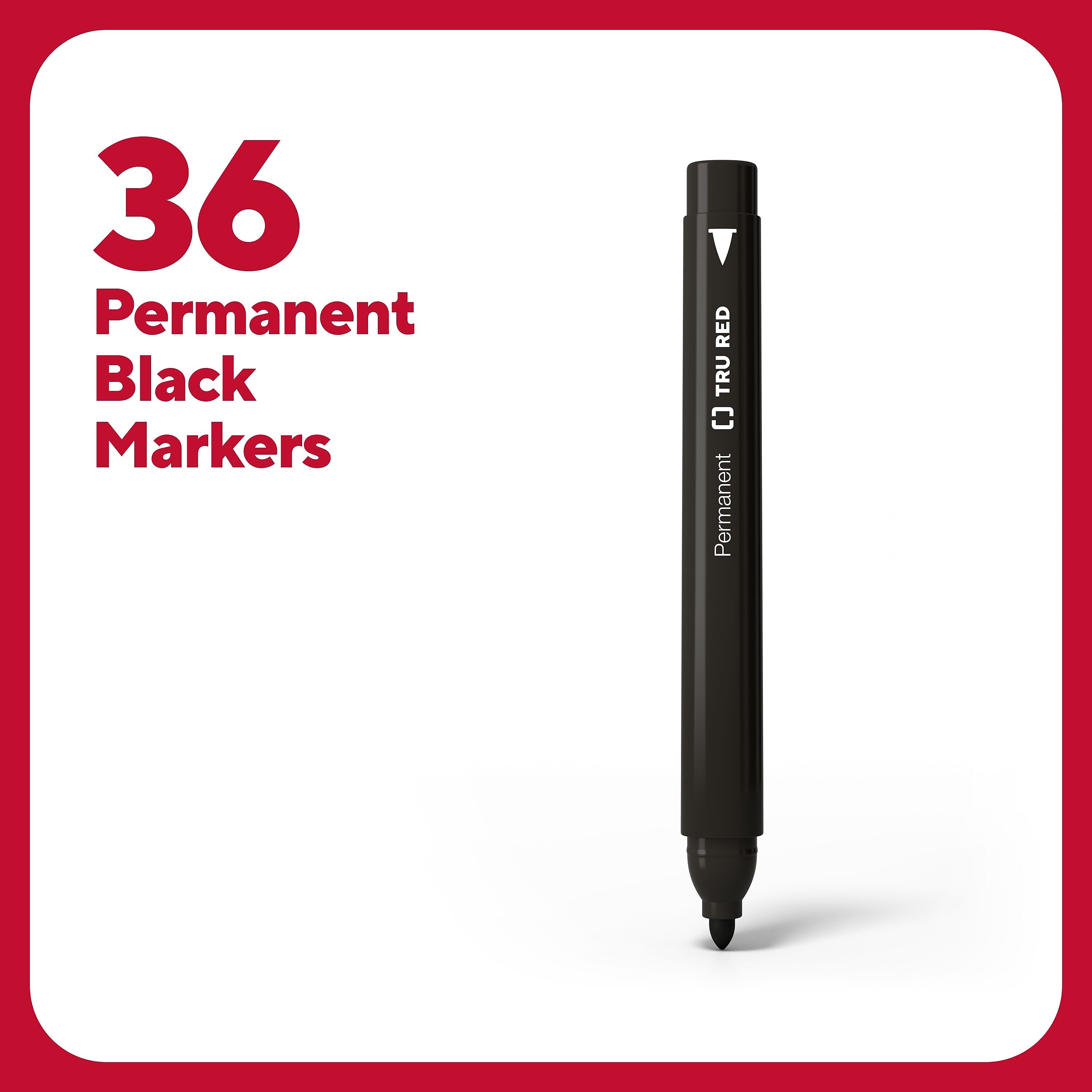 TRU RED™ Pen Permanent Markers, Fine Tip, Black, 36/Pack