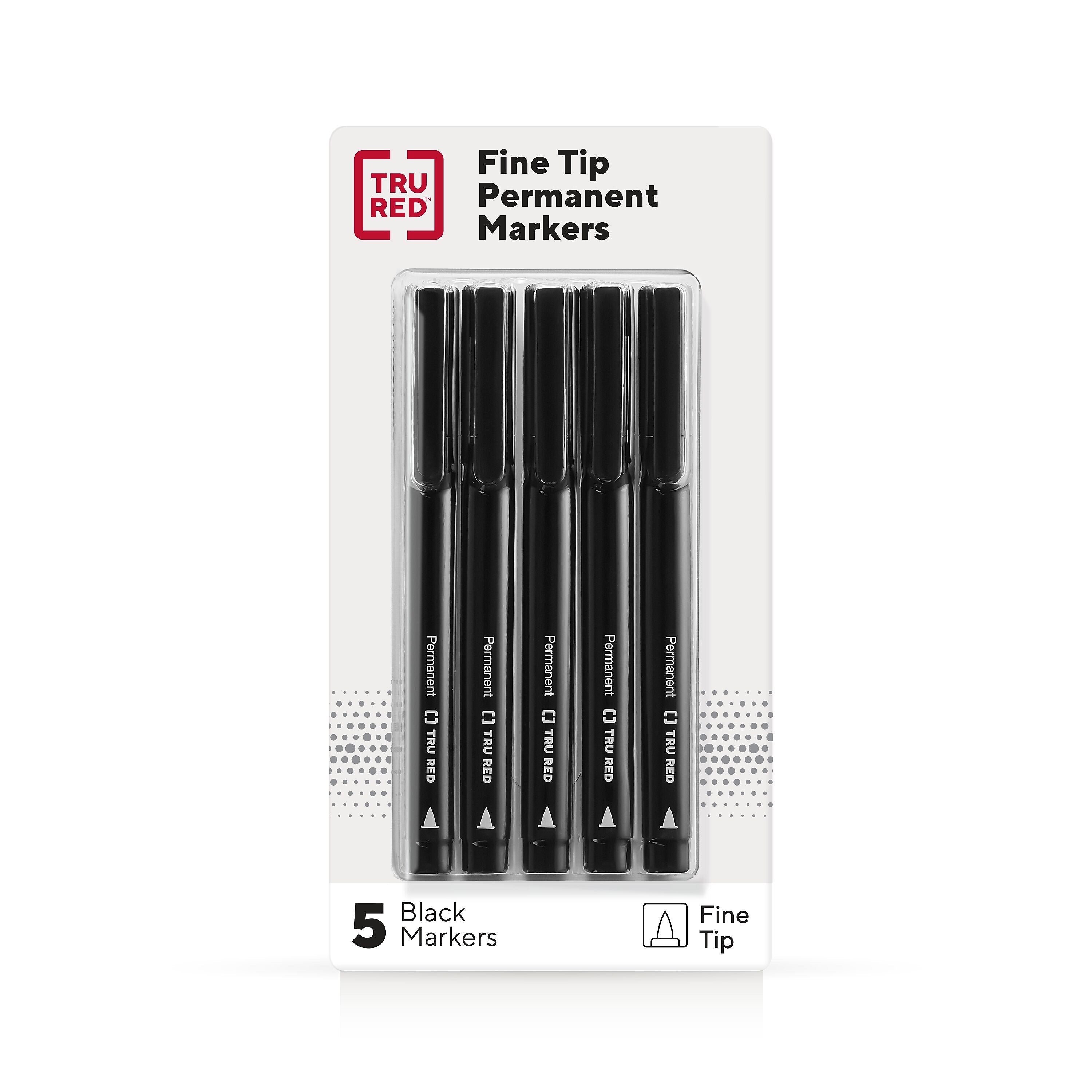 TRU RED™ Pen Permanent Markers, Fine Tip, Black, 5/Pack