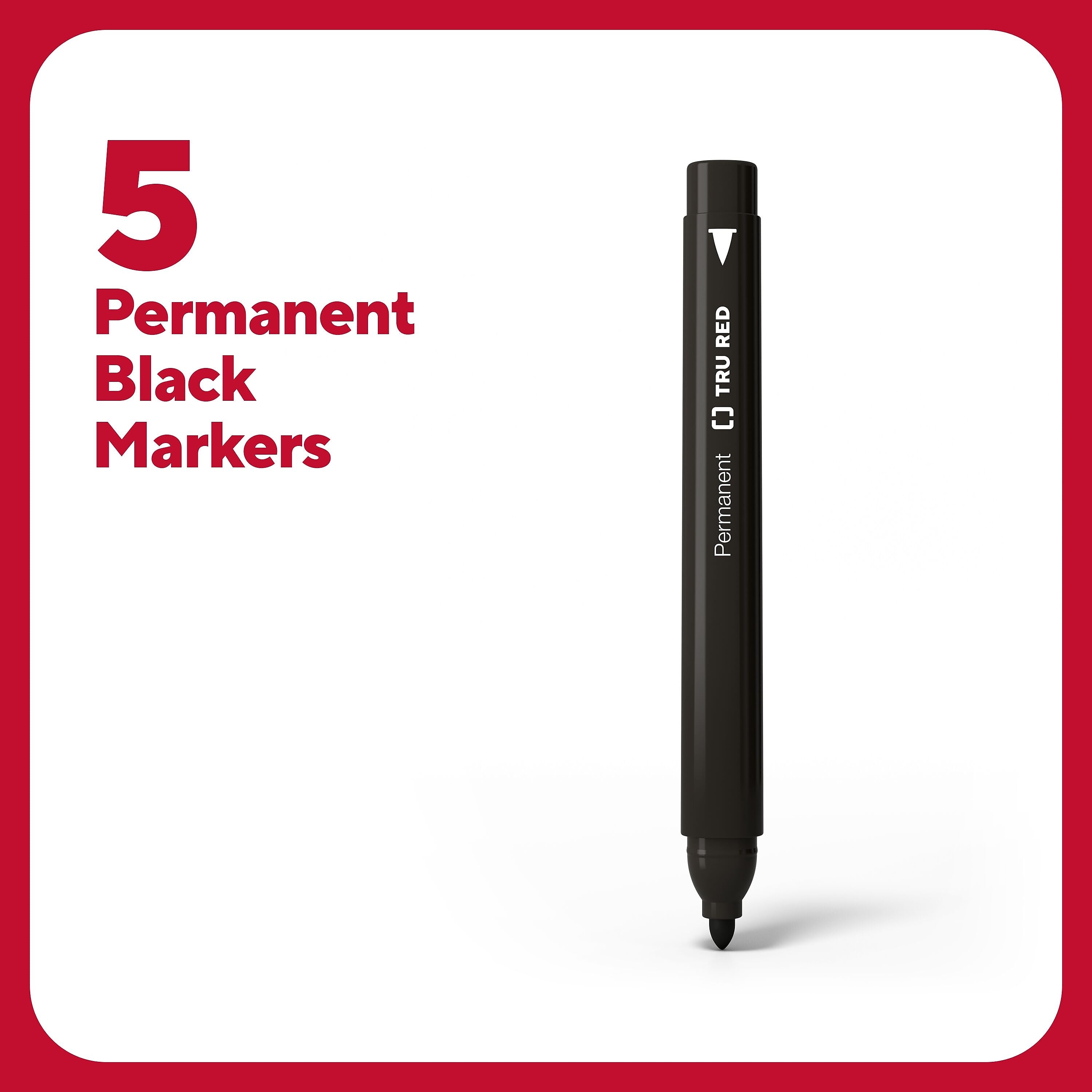 TRU RED™ Pen Permanent Markers, Fine Tip, Black, 5/Pack