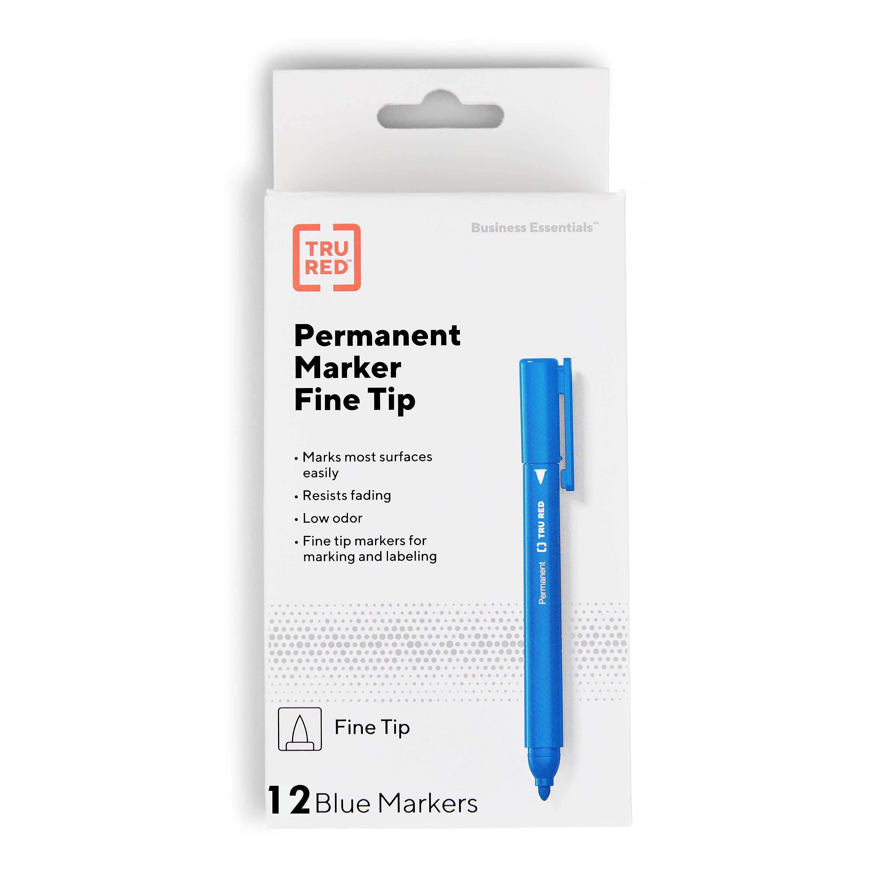 TRU RED™ Pen Permanent Markers, Fine Tip, Blue, 12/Pack