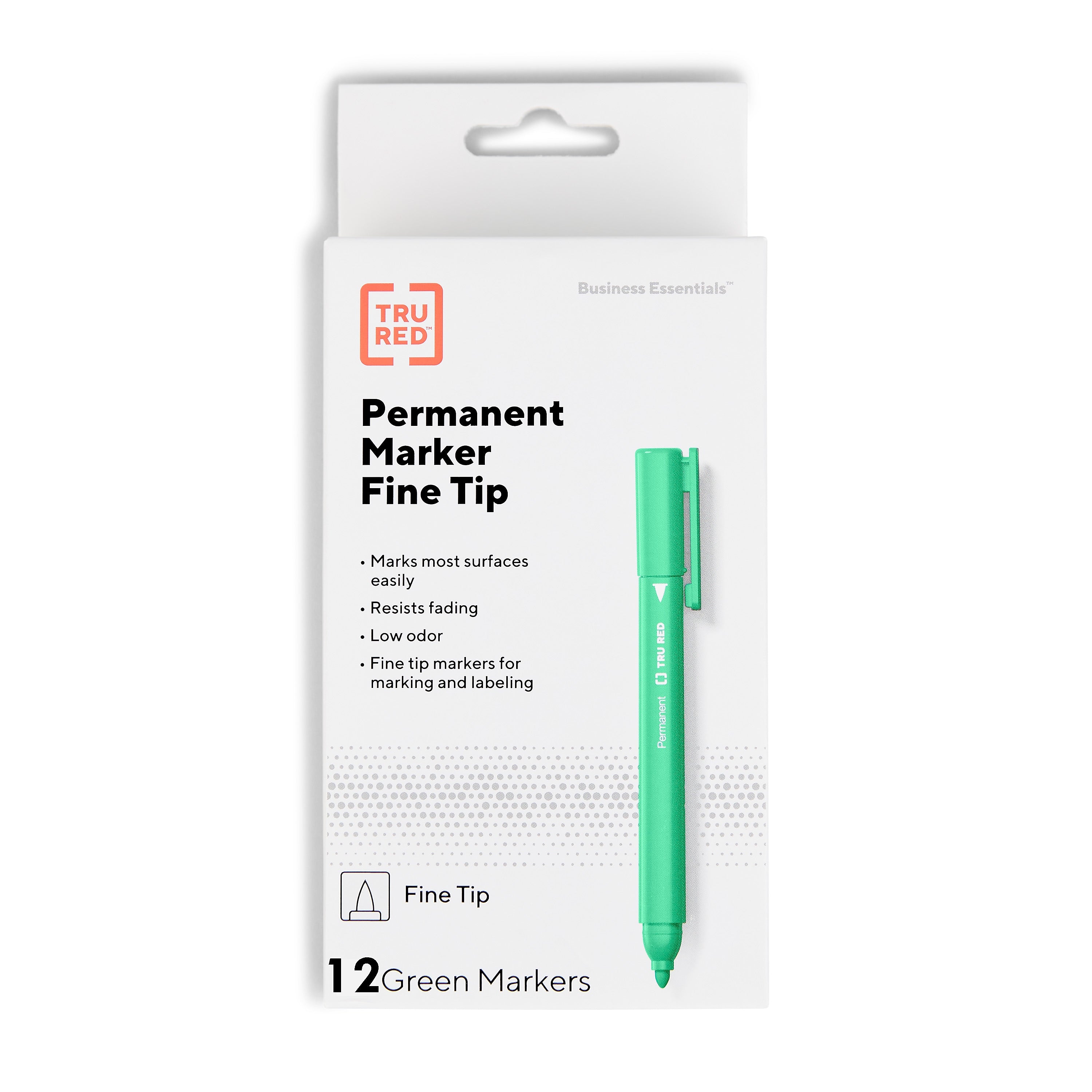 TRU RED™ Pen Permanent Markers, Fine Tip, Green, 12/Pack