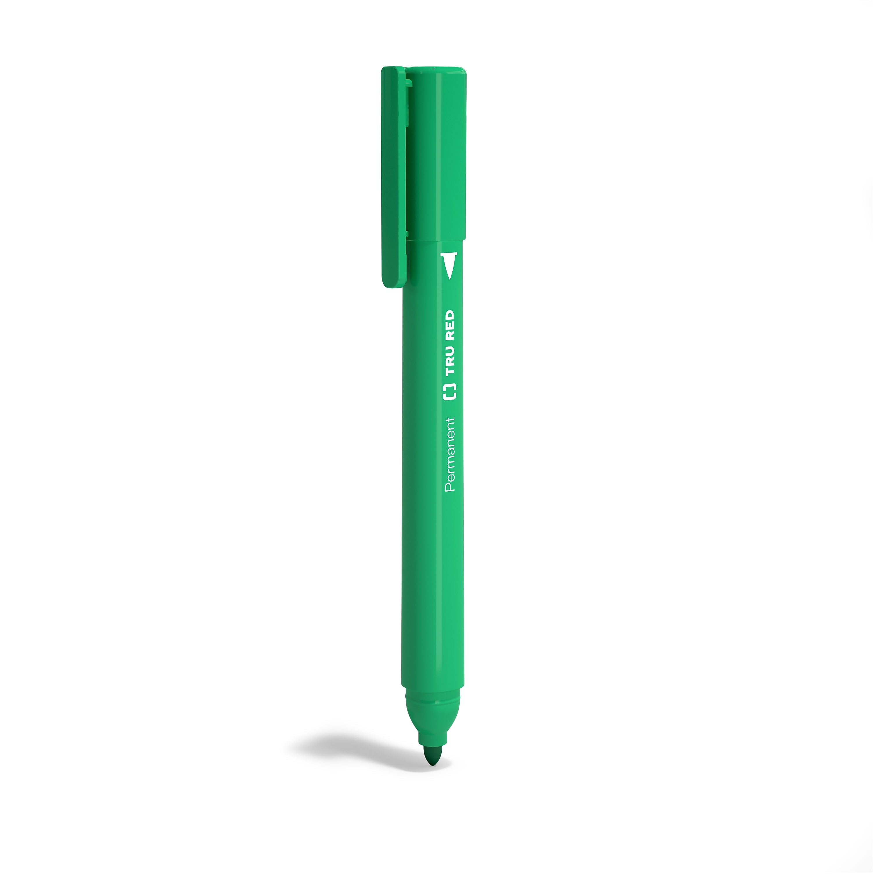 TRU RED™ Pen Permanent Markers, Fine Tip, Green, 12/Pack