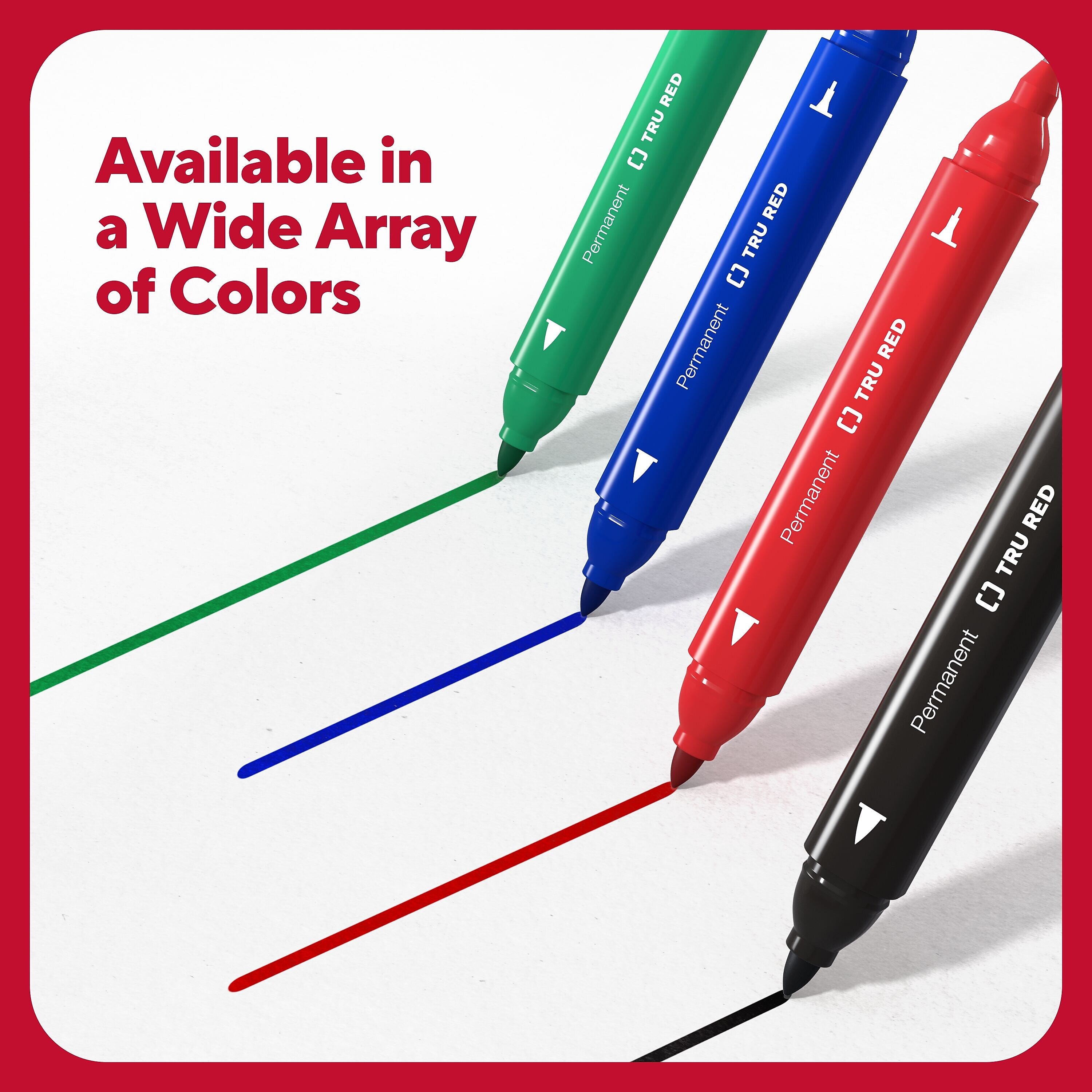 TRU RED™ Pen Permanent Markers, Twin Tip, Assorted, 4/Pack