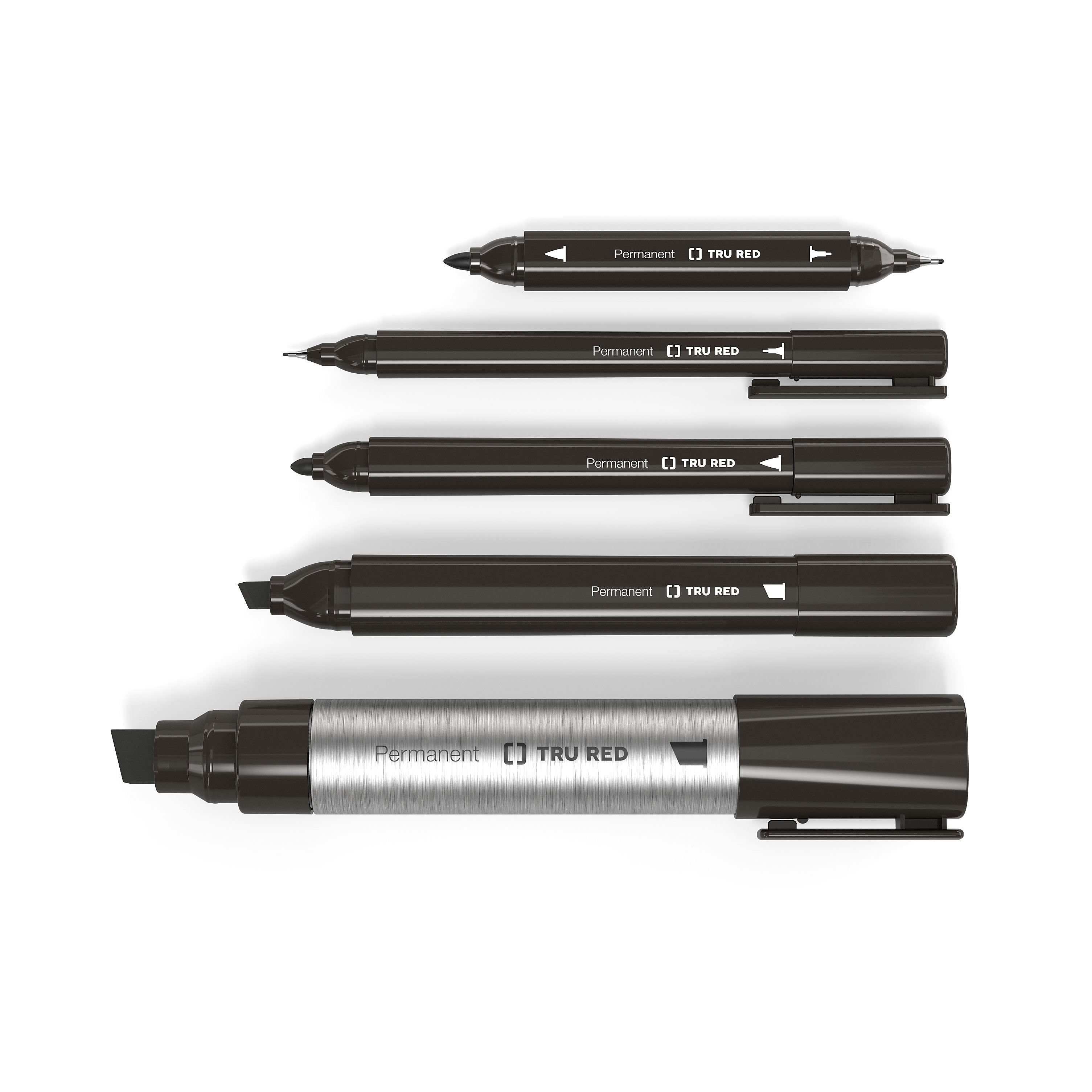 TRU RED™ Pen Permanent Markers, Twin Tip, Black, 12/Pack