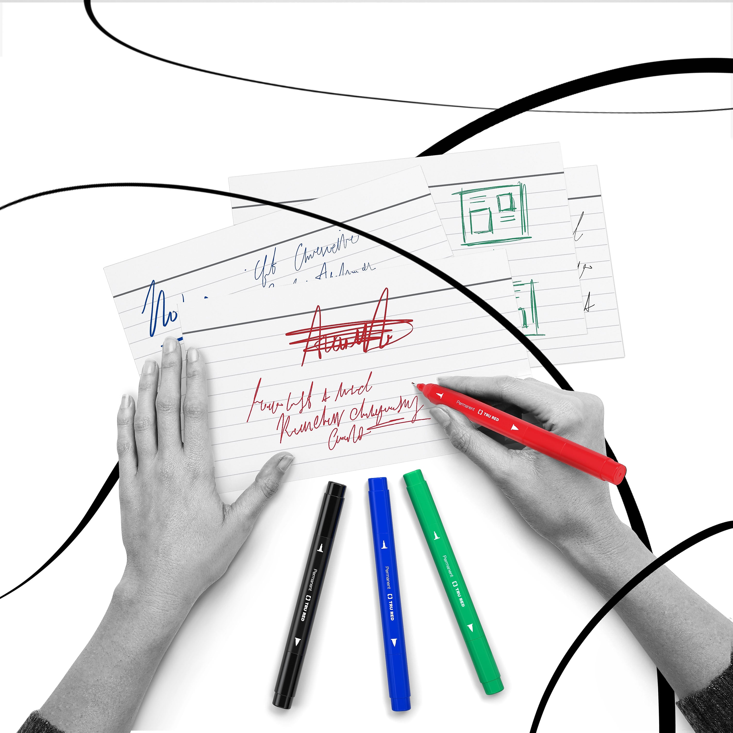 TRU RED™ Pen Permanent Markers, Twin Tip, Black, 12/Pack