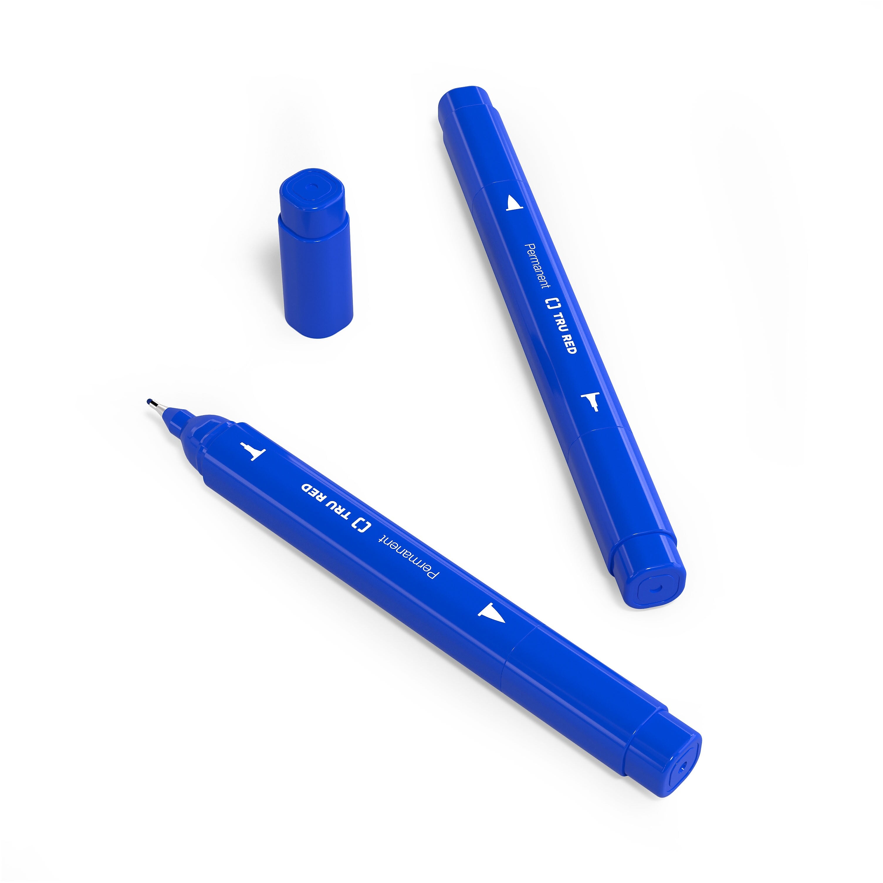 TRU RED™ Pen Permanent Markers, Twin Tip, Blue, 12/Pack