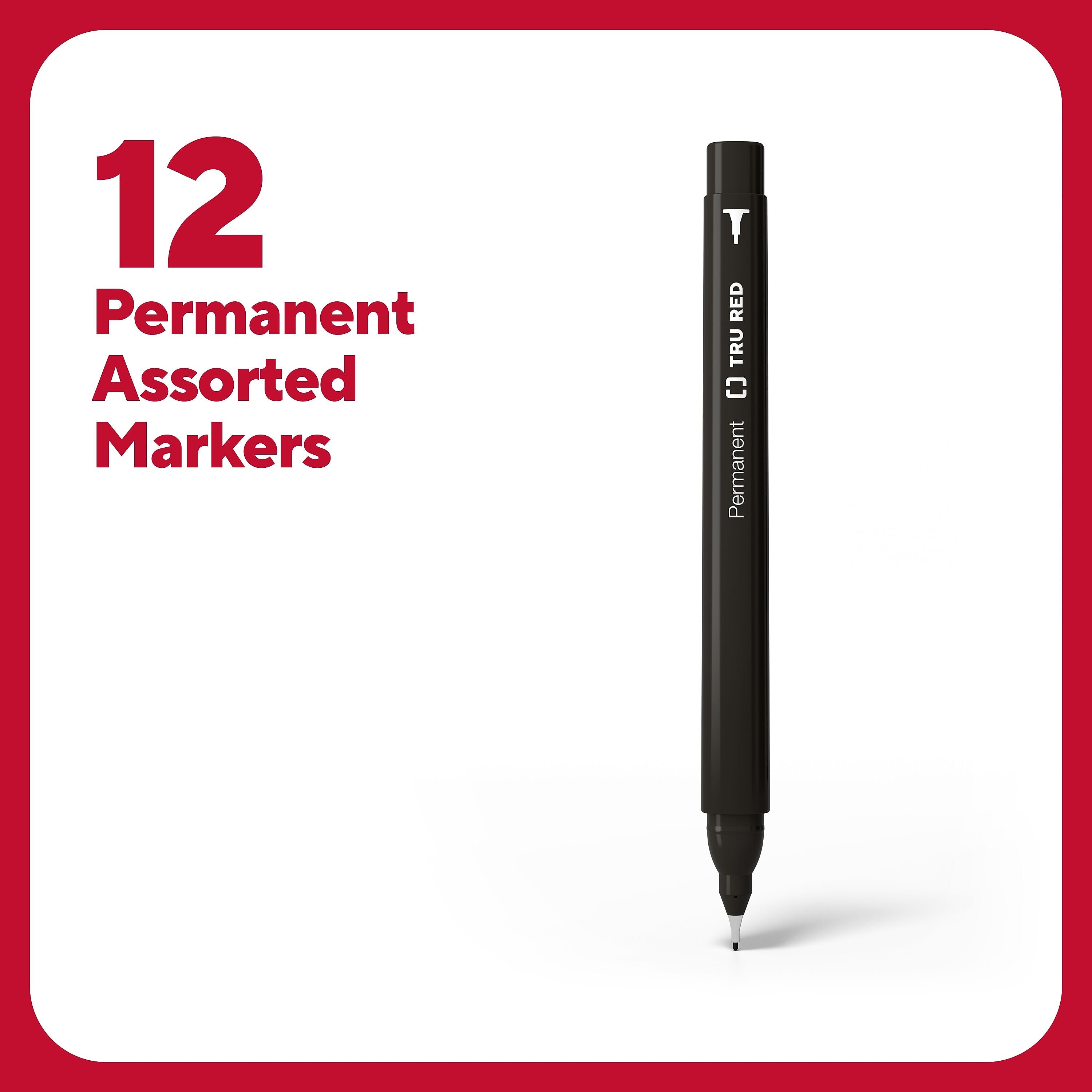 TRU RED™ Pen Permanent Markers, Ultra Fine Tip, Assorted, 12/Pack