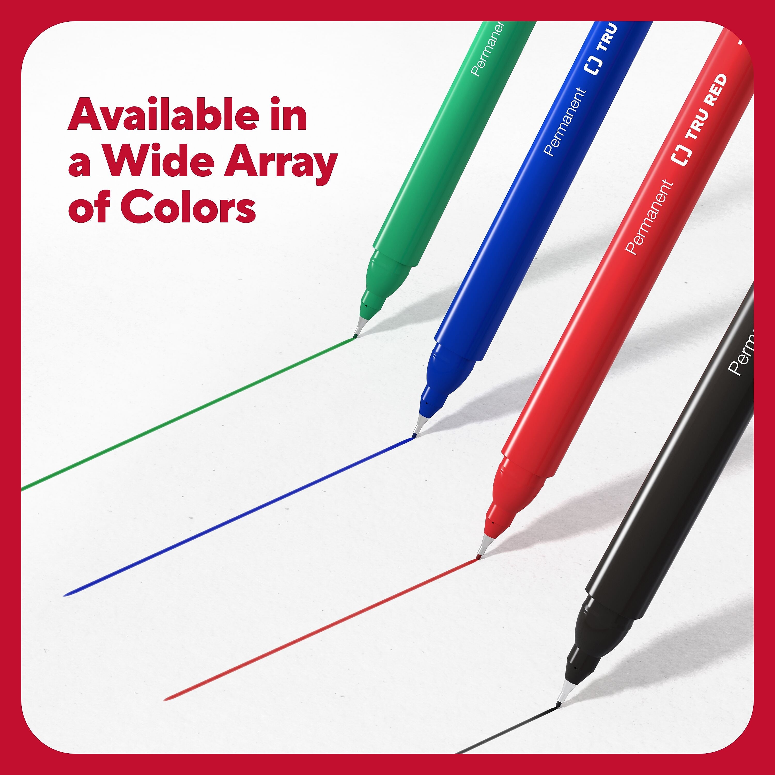 TRU RED™ Pen Permanent Markers, Ultra Fine Tip, Assorted, 12/Pack