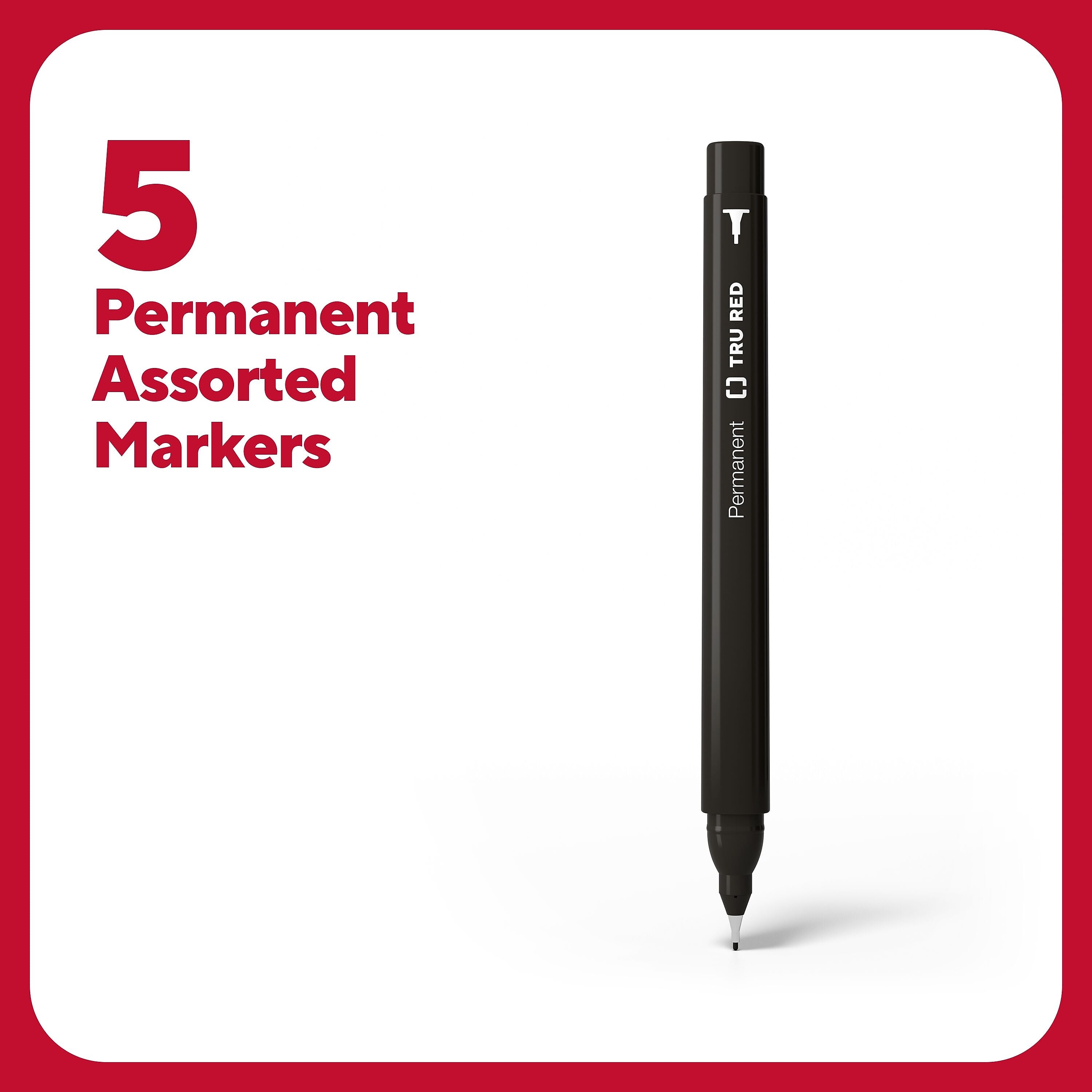 TRU RED™ Pen Permanent Markers, Ultra Fine Tip, Assorted, 5/Pack