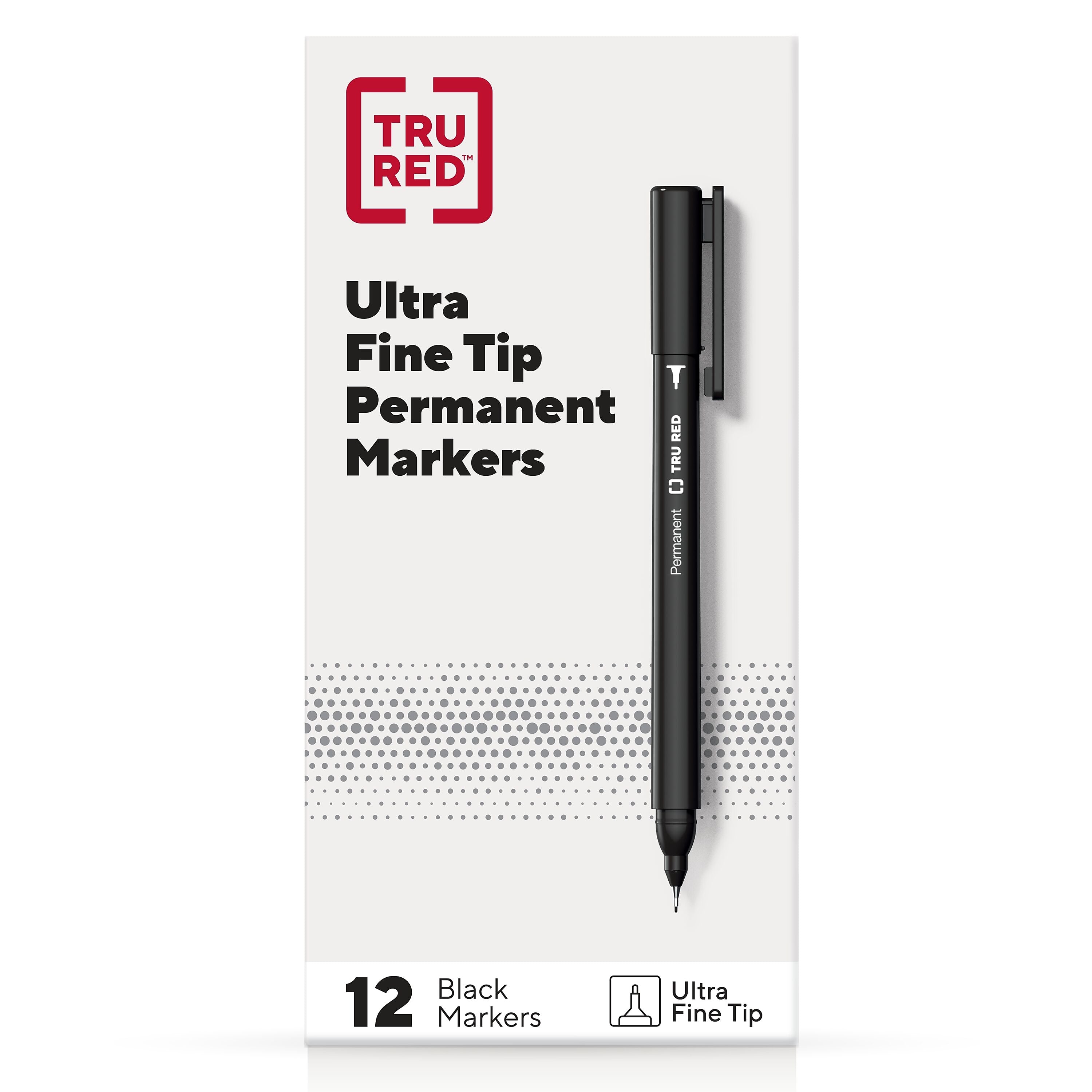 TRU RED™ Pen Permanent Markers, Ultra Fine Tip, Black, 12/Pack
