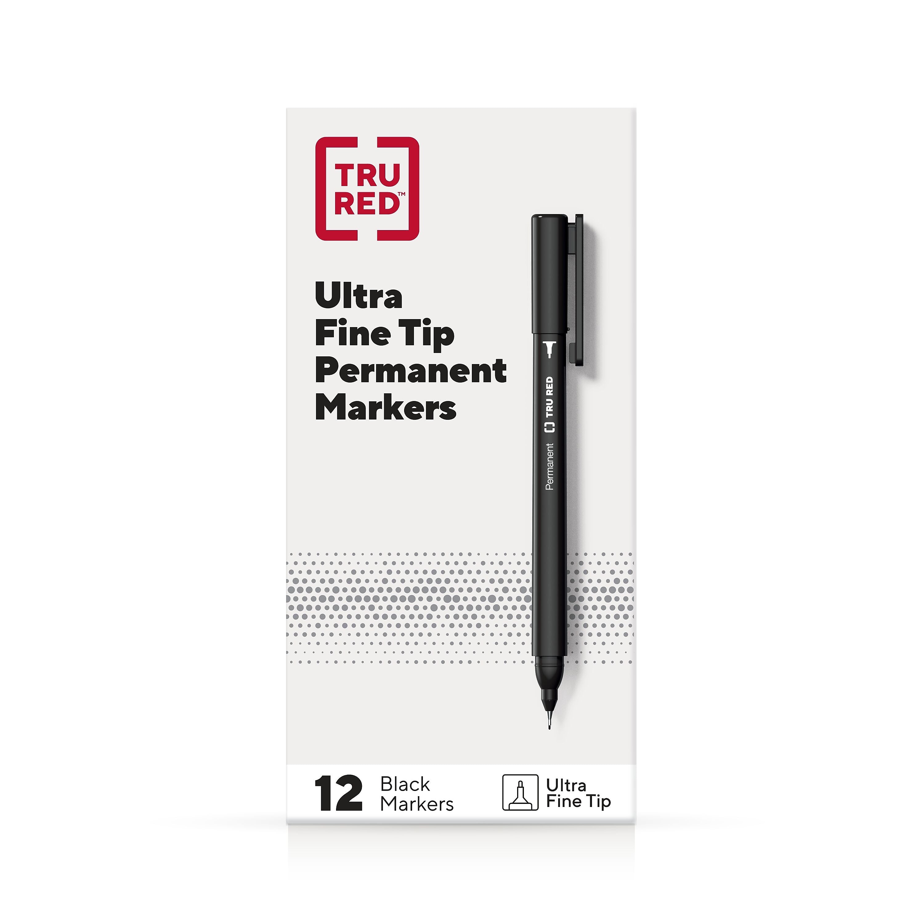 TRU RED™ Pen Permanent Markers, Ultra Fine Tip, Black, 12/Pack