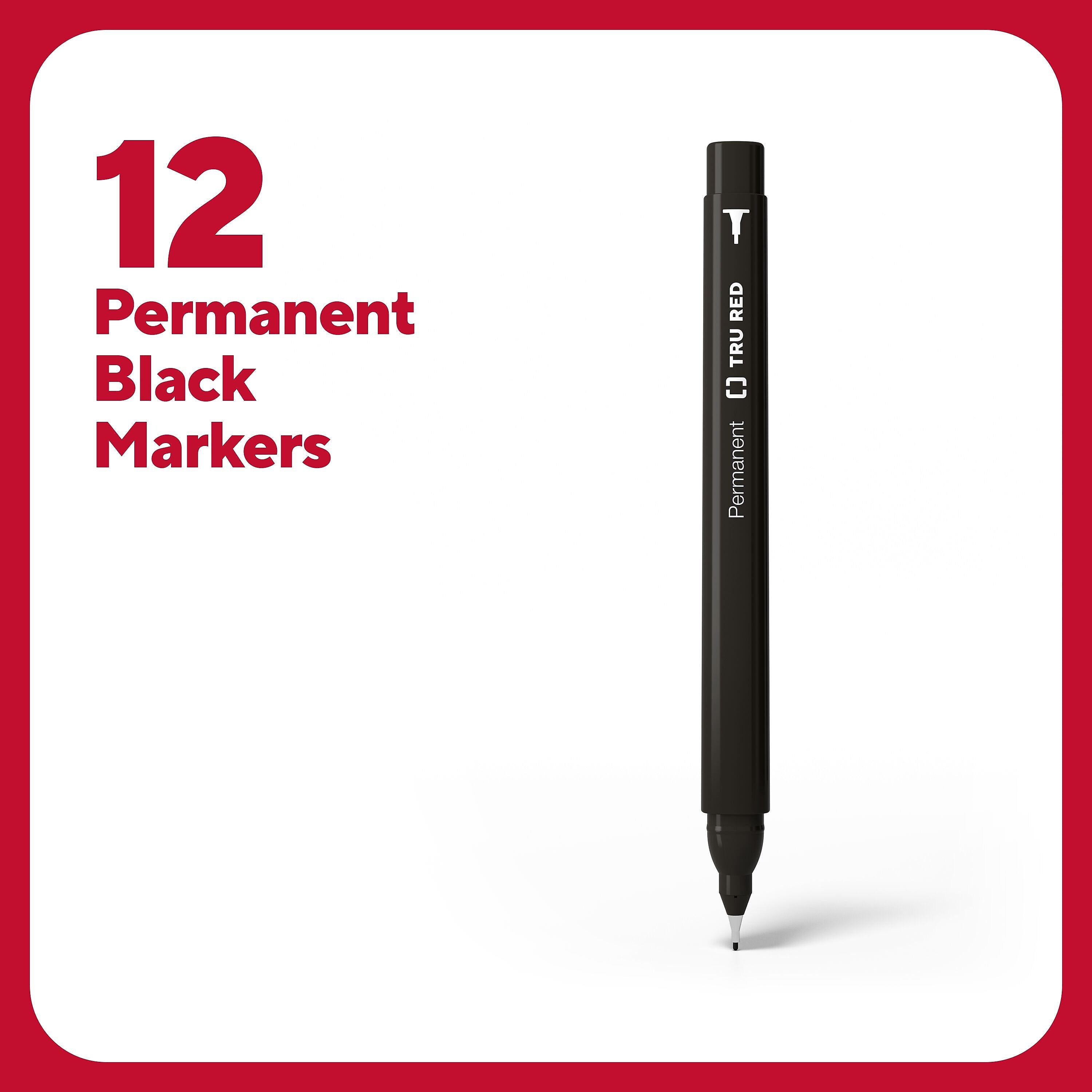 TRU RED™ Pen Permanent Markers, Ultra Fine Tip, Black, 12/Pack
