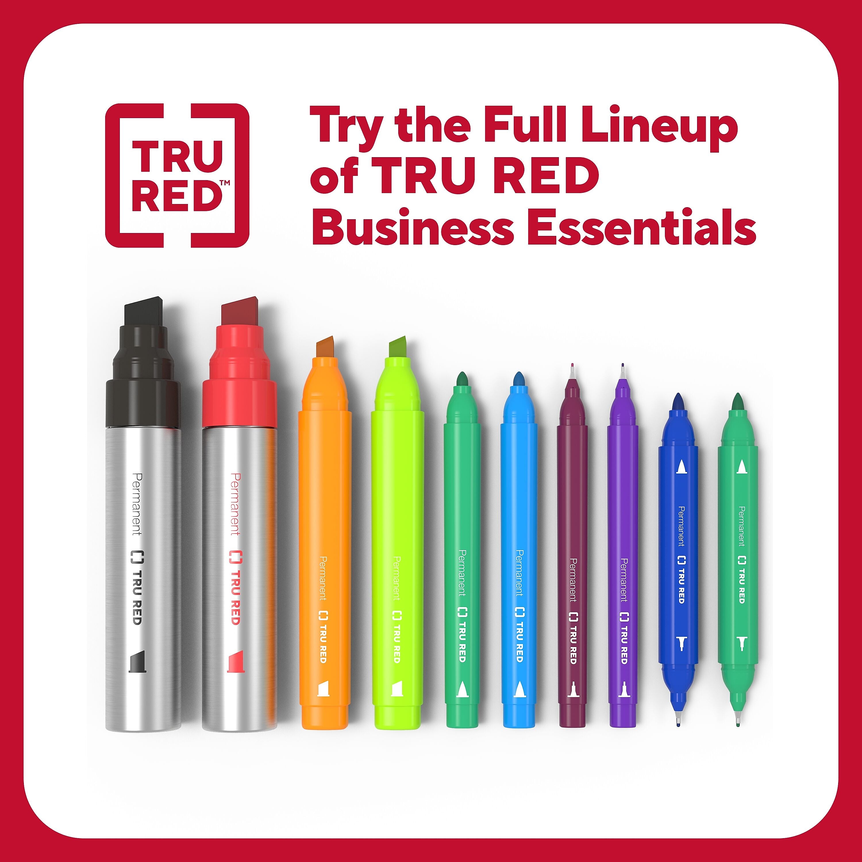 TRU RED™ Pen Permanent Markers, Ultra Fine Tip, Black, 12/Pack