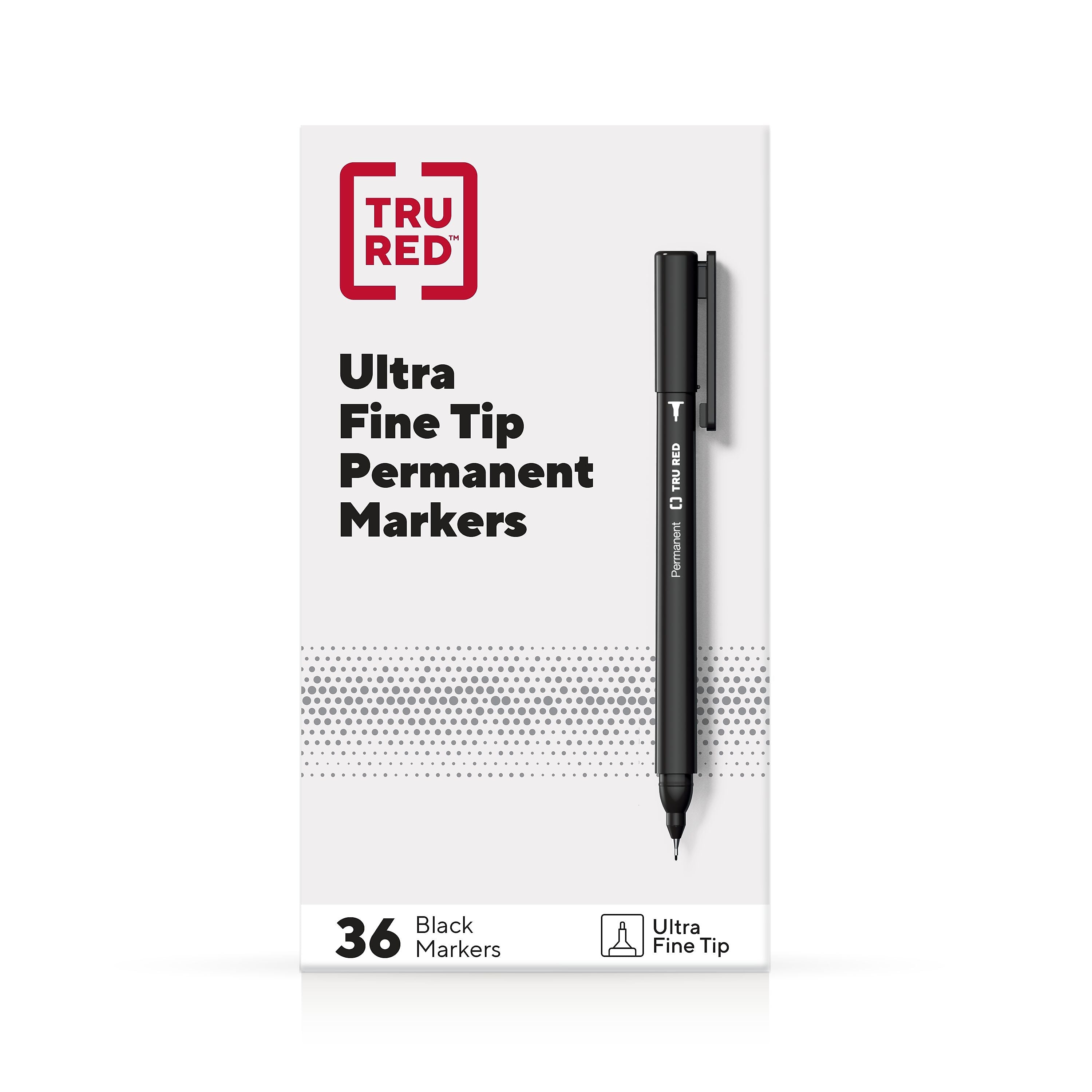 TRU RED™ Pen Permanent Markers, Ultra Fine Tip, Black, 36/Pack