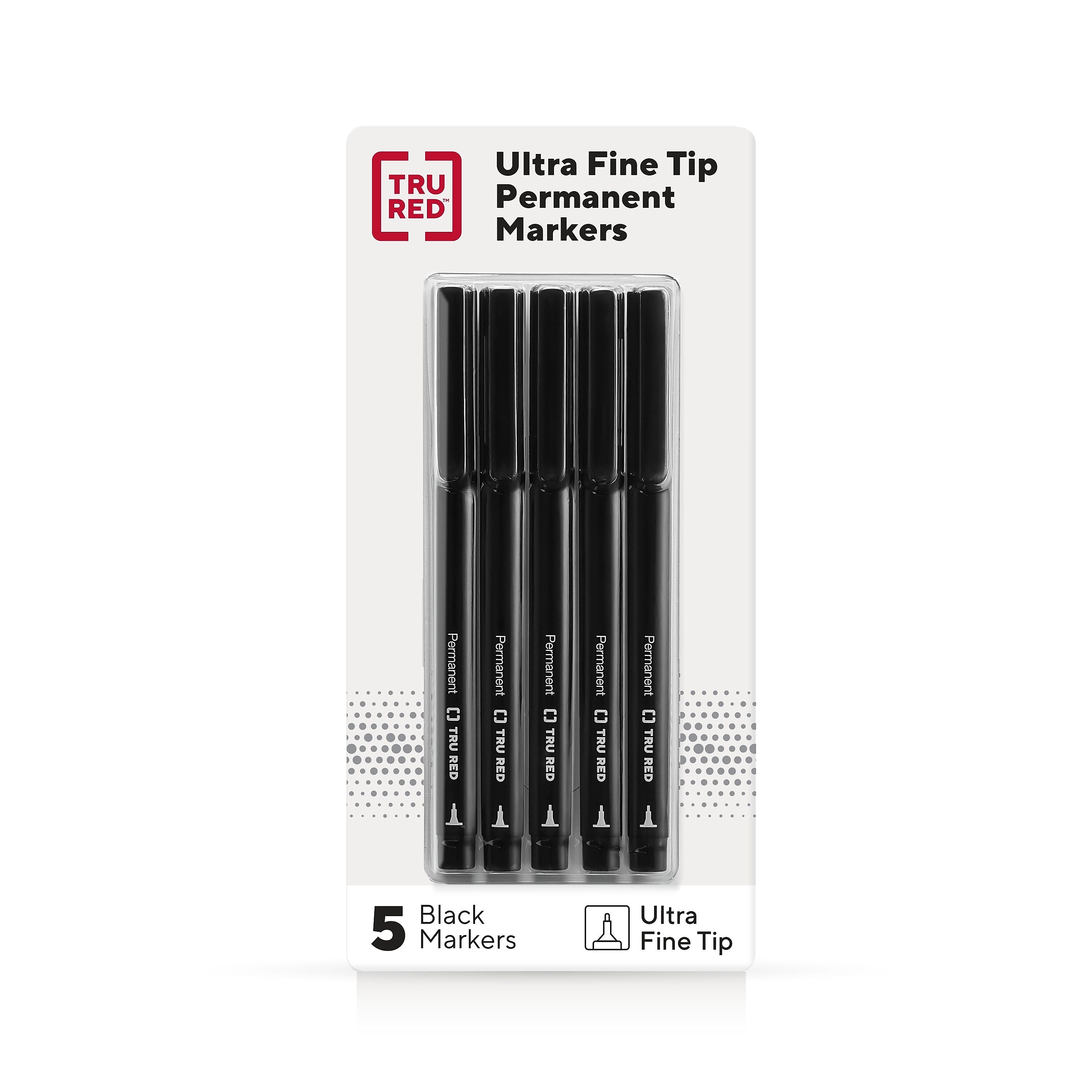 TRU RED™ Pen Permanent Markers, Ultra Fine Tip, Black, 5/Pack