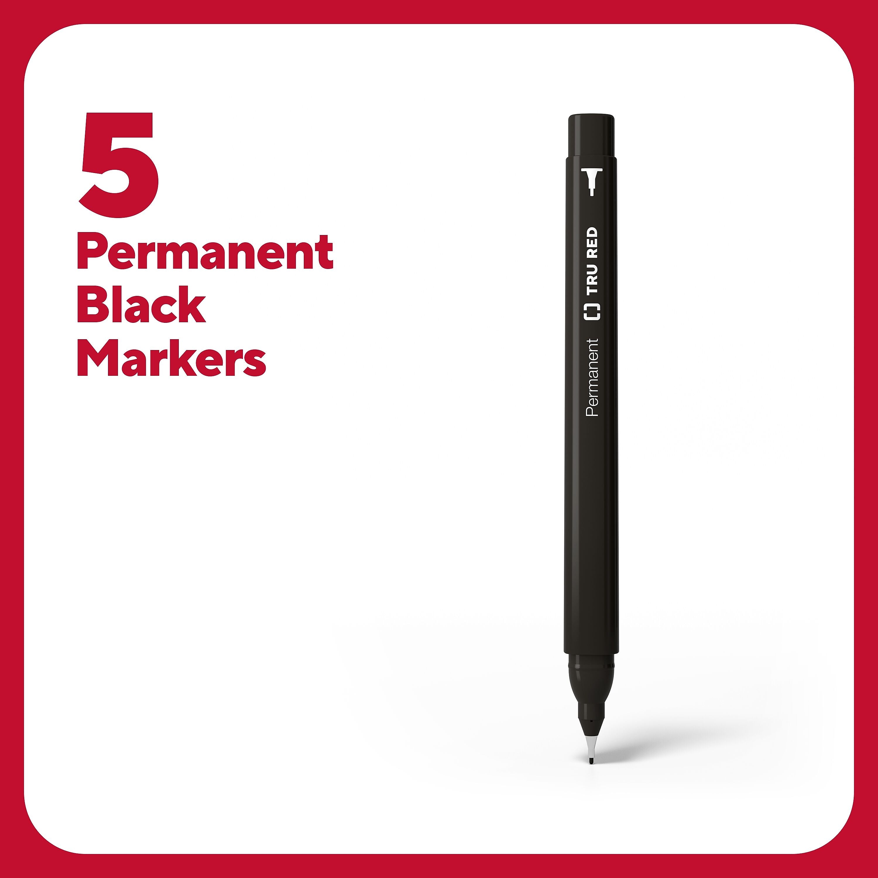 TRU RED™ Pen Permanent Markers, Ultra Fine Tip, Black, 5/Pack
