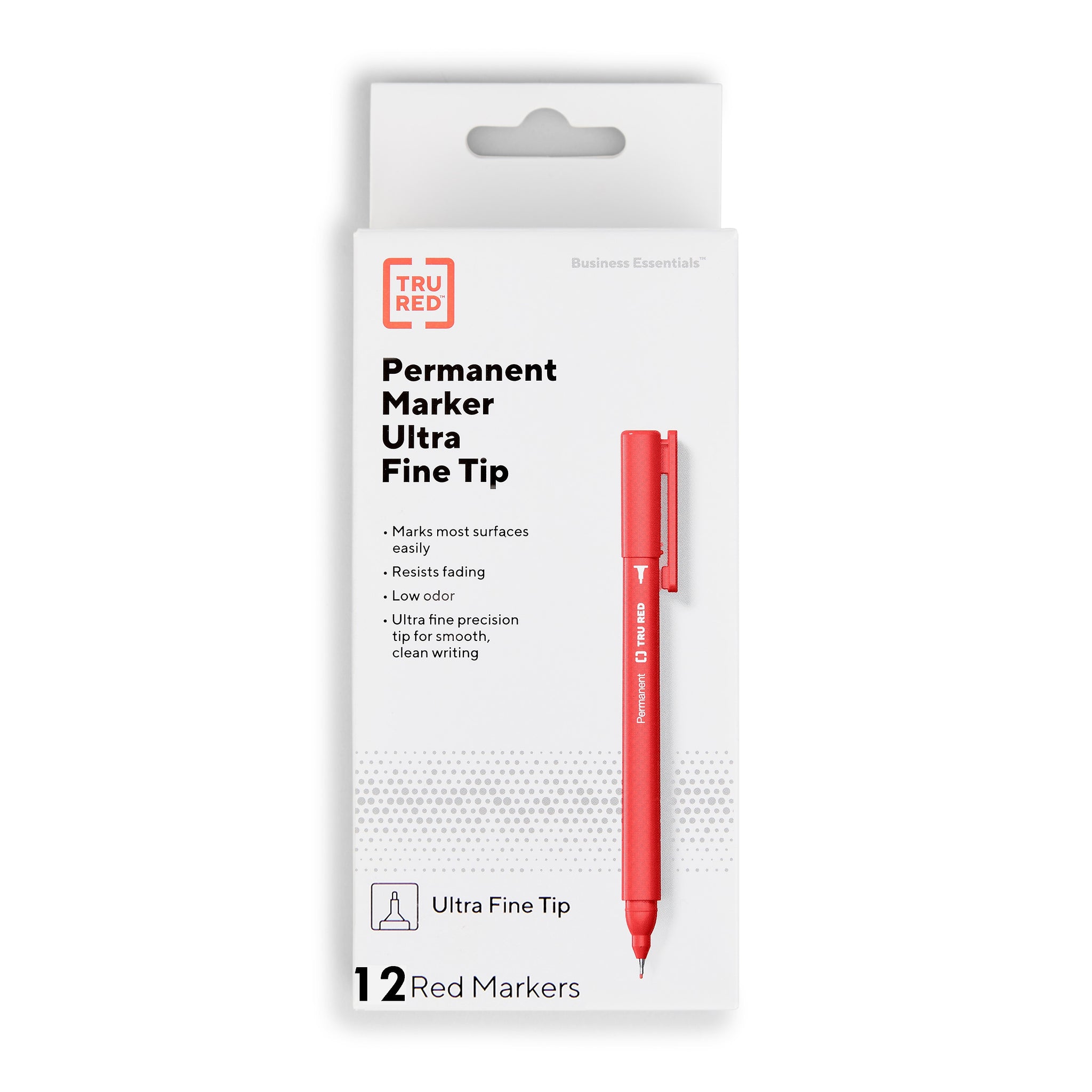 TRU RED™ Pen Permanent Markers, Ultra Fine Tip, Red, 12/Pack